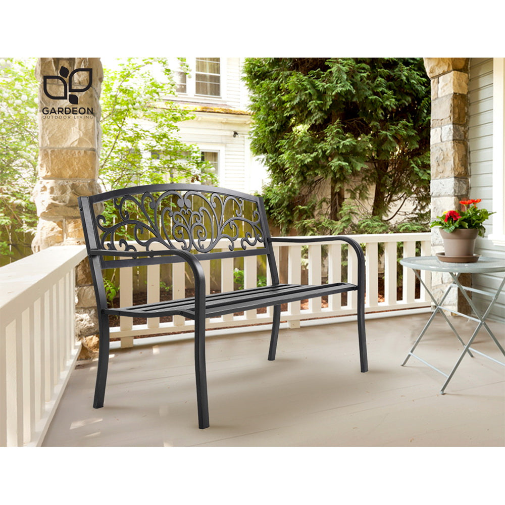 Marlook Outdoor Garden Bench Seat Steel Outdoor Furniture 3 Seater Park Black