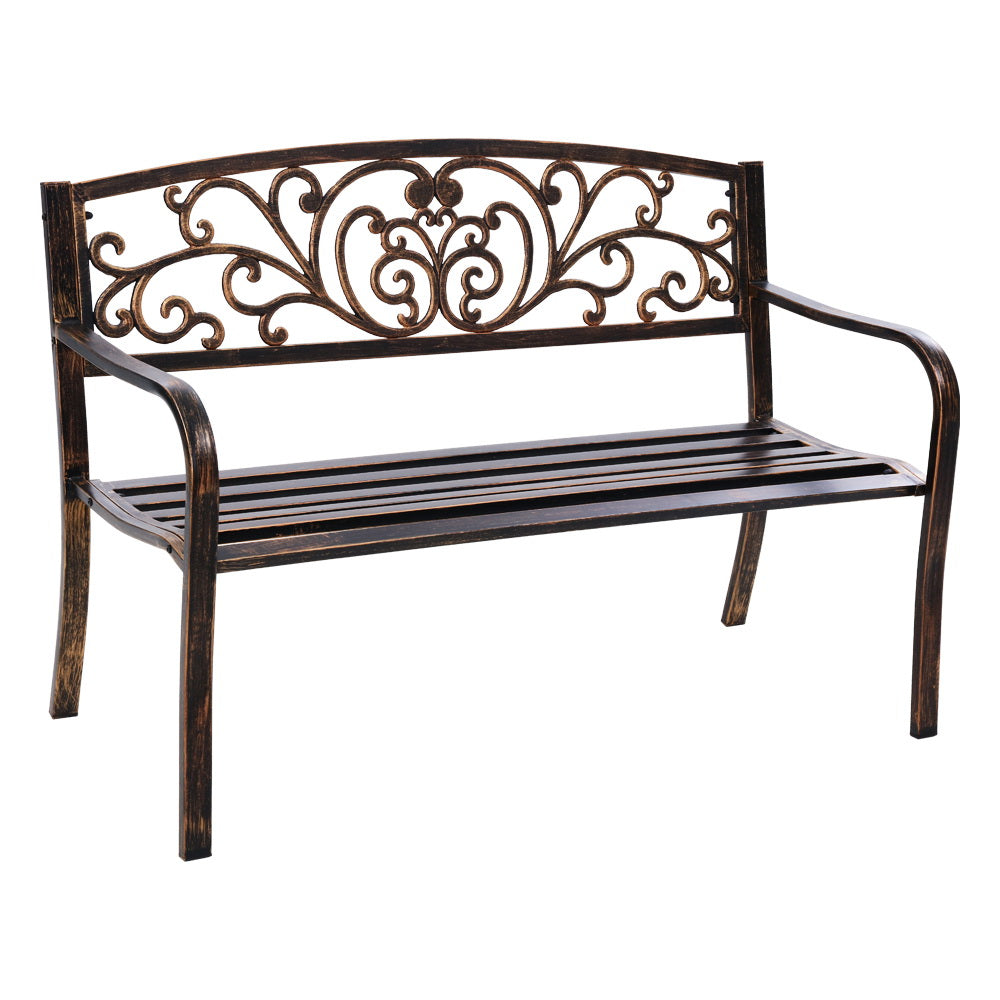 Marlook Outdoor Garden Bench Seat Steel Outdoor Furniture 3 Seater Park Bronze