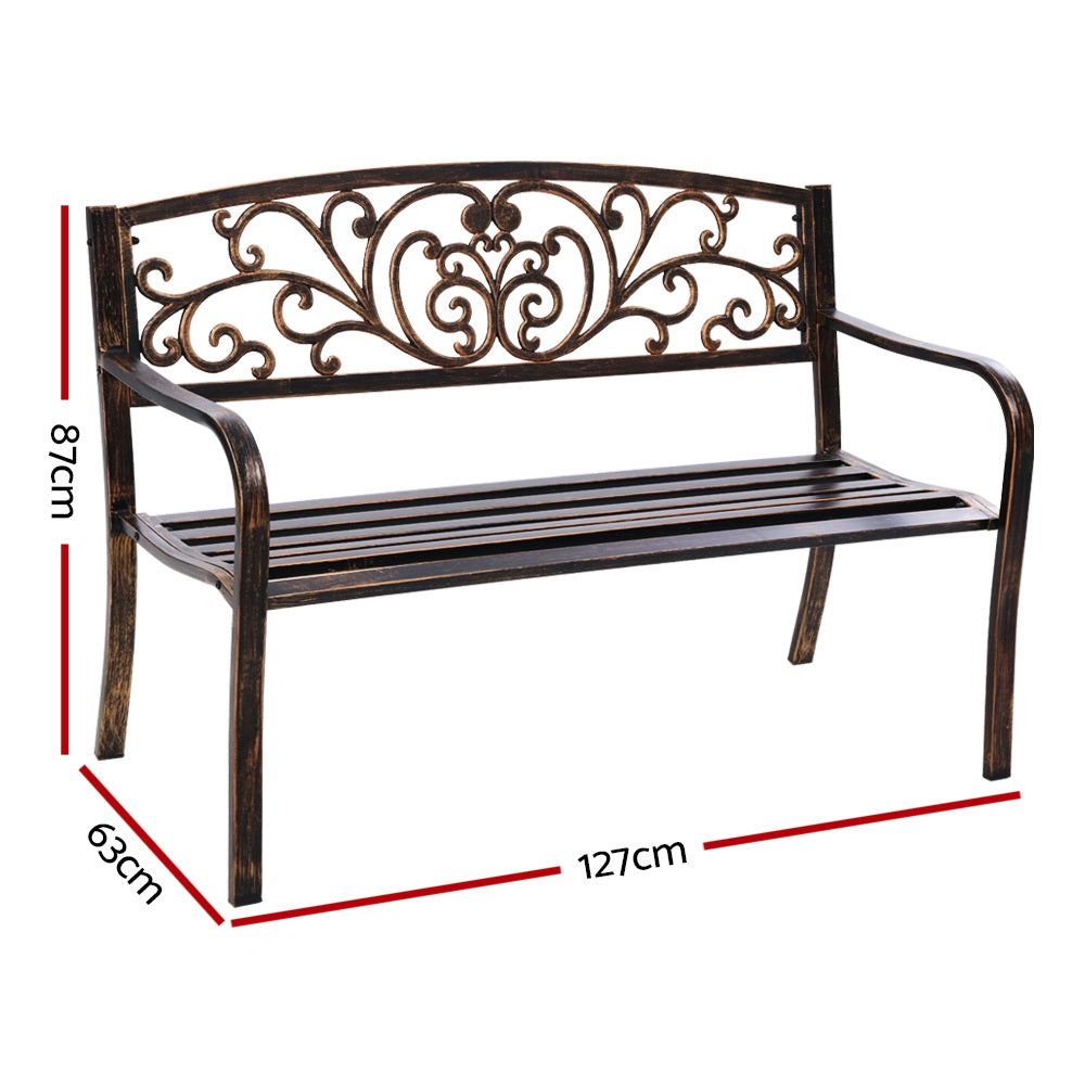 Marlook Outdoor Garden Bench Seat Steel Outdoor Furniture 3 Seater Park Bronze