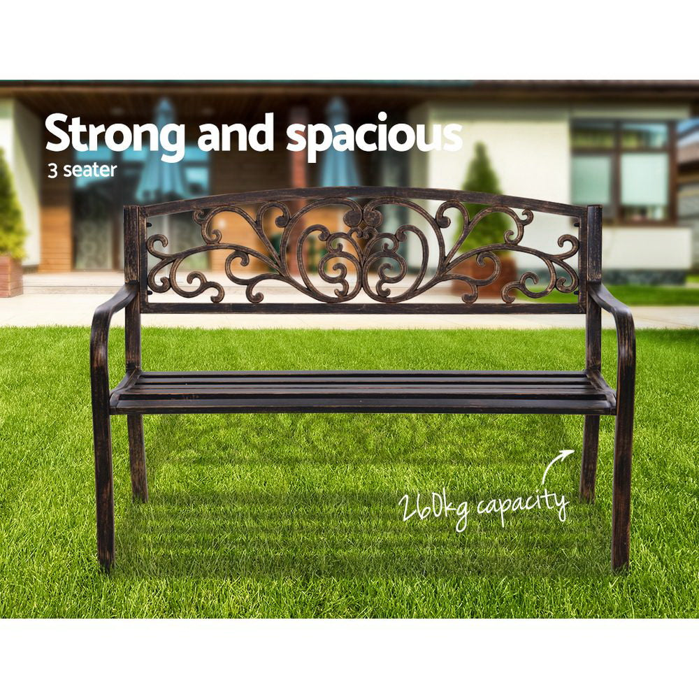 Marlook Outdoor Garden Bench Seat Steel Outdoor Furniture 3 Seater Park Bronze