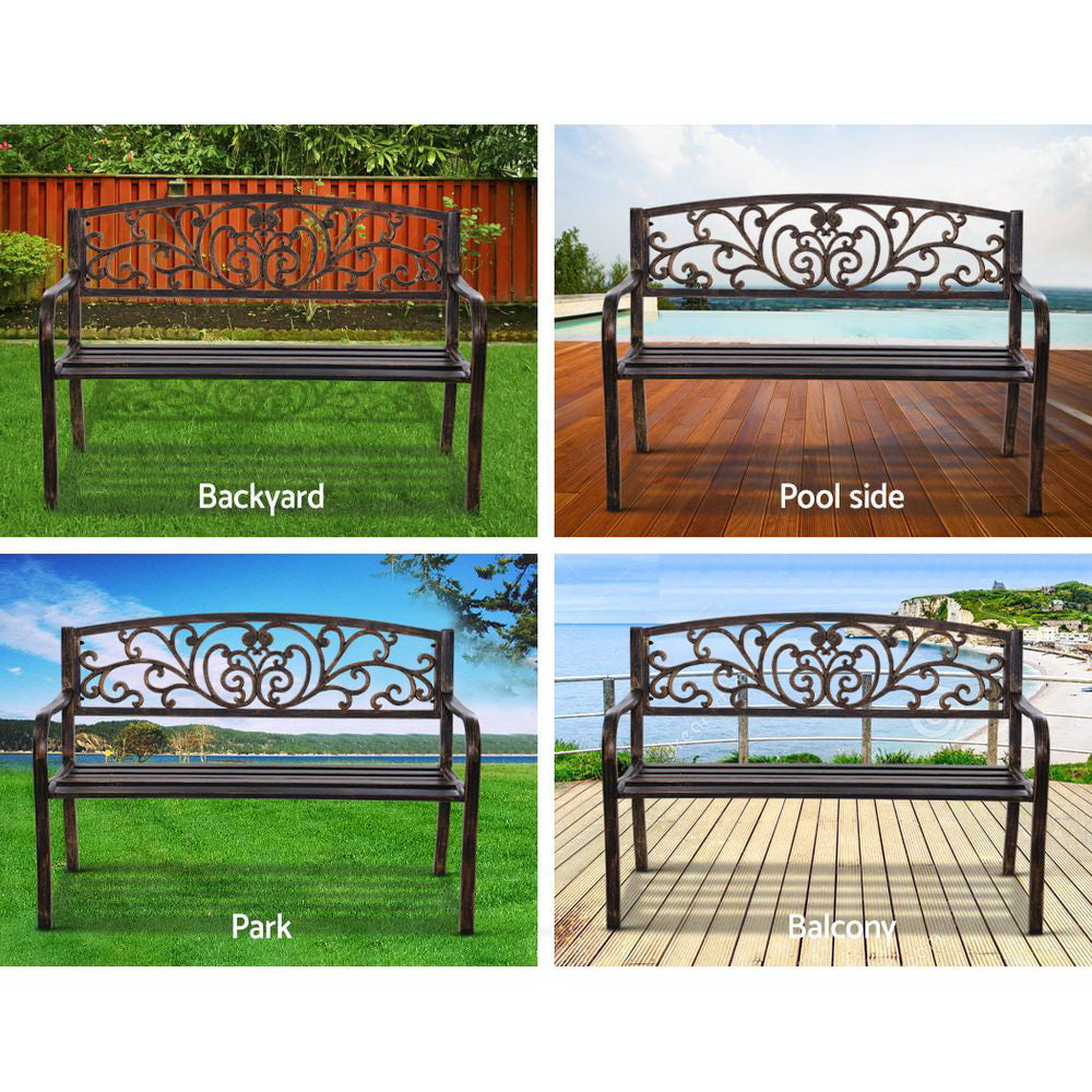 Marlook Outdoor Garden Bench Seat Steel Outdoor Furniture 3 Seater Park Bronze