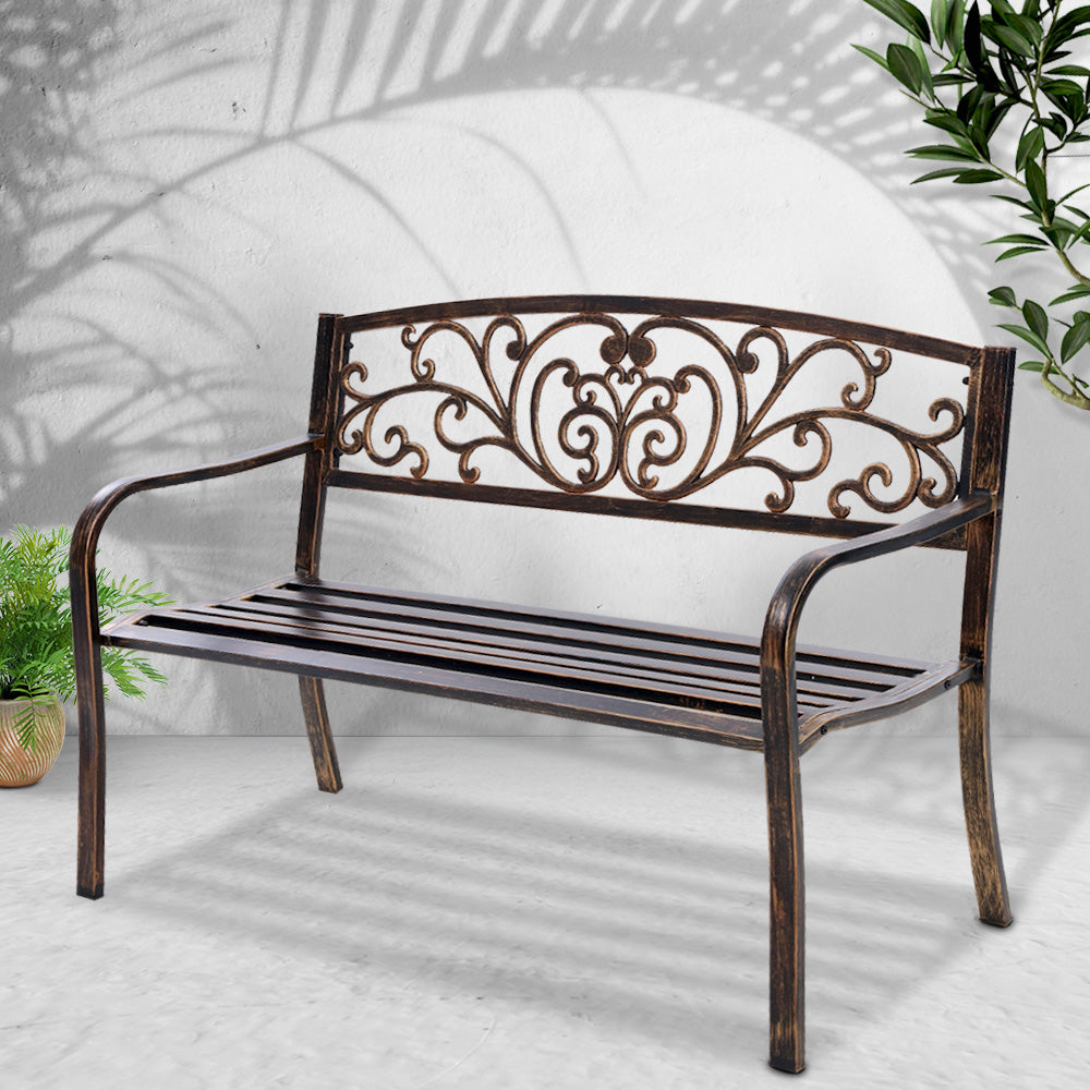 Marlook Outdoor Garden Bench Seat Steel Outdoor Furniture 3 Seater Park Bronze