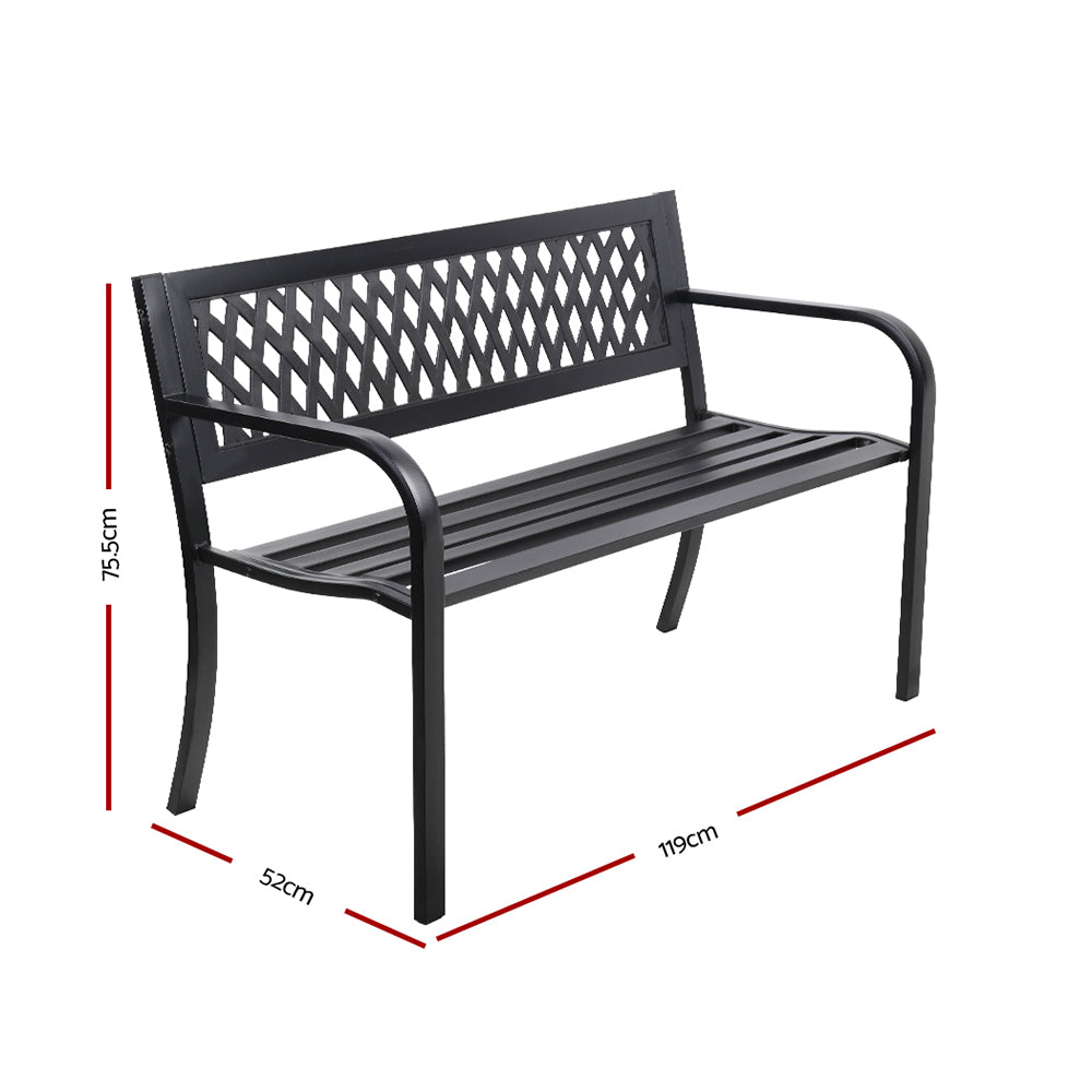 Marlook Outdoor Garden Bench Seat Steel Outdoor Furniture 2 Seater Park Black