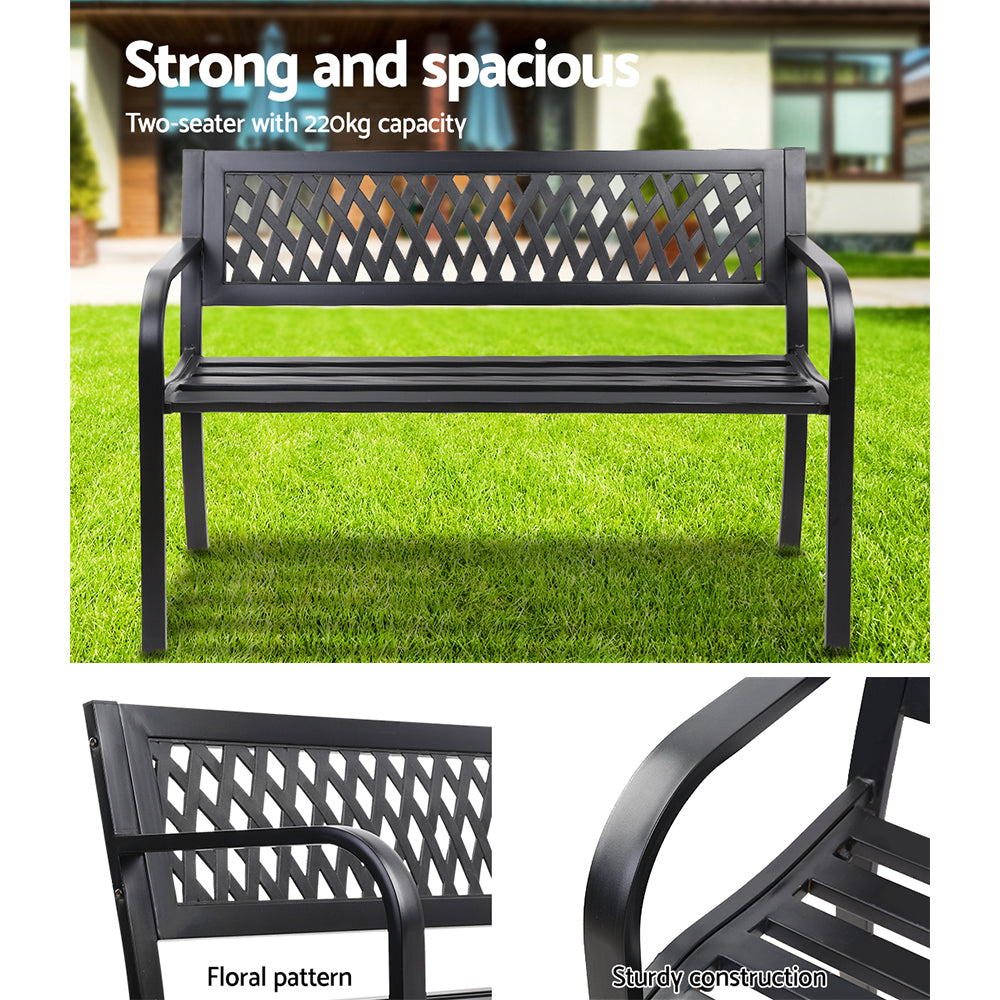 Marlook Outdoor Garden Bench Seat Steel Outdoor Furniture 2 Seater Park Black
