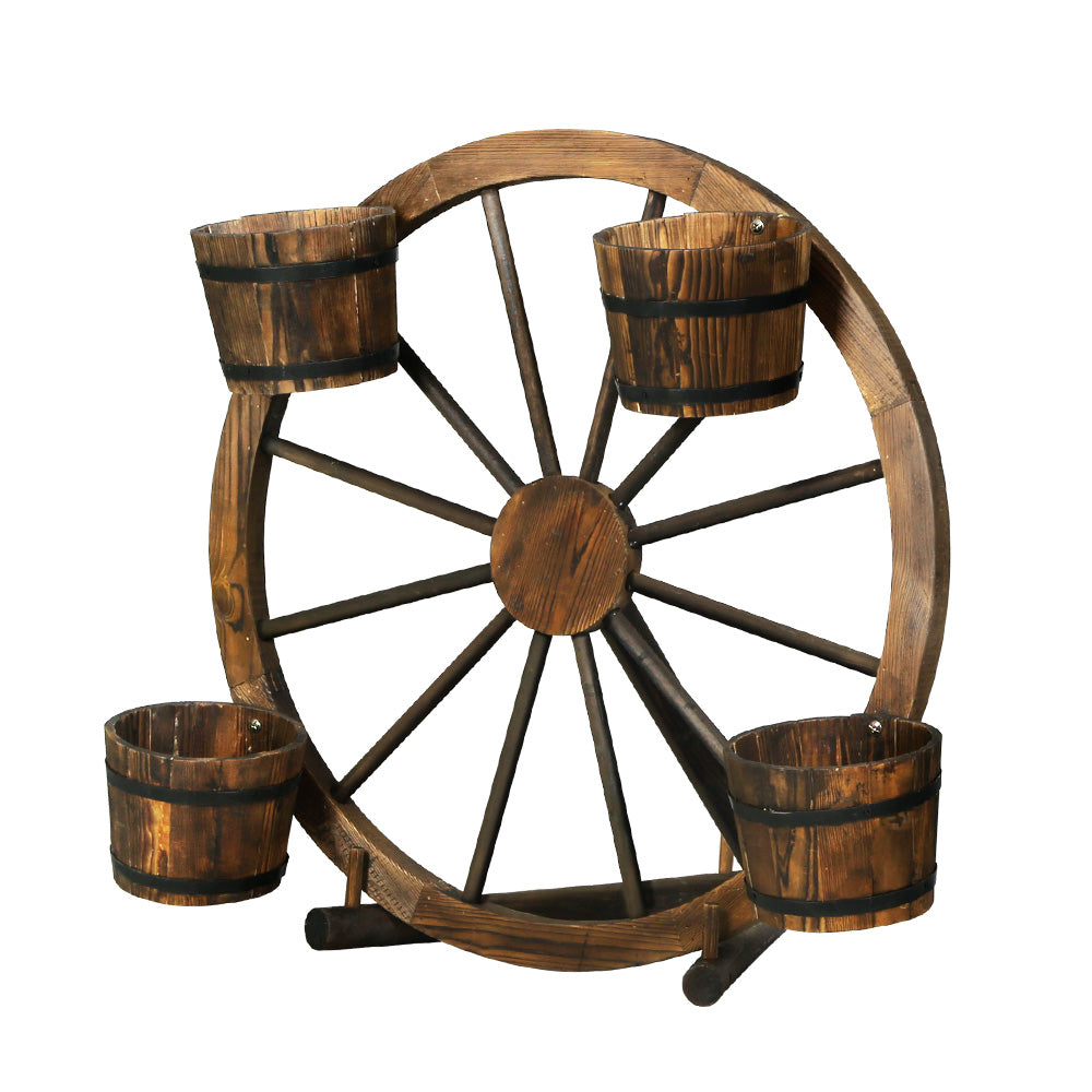 Marlook Garden Decor Plant Stand Outdoor Ornament Wooden Wagon Wheel 80cm