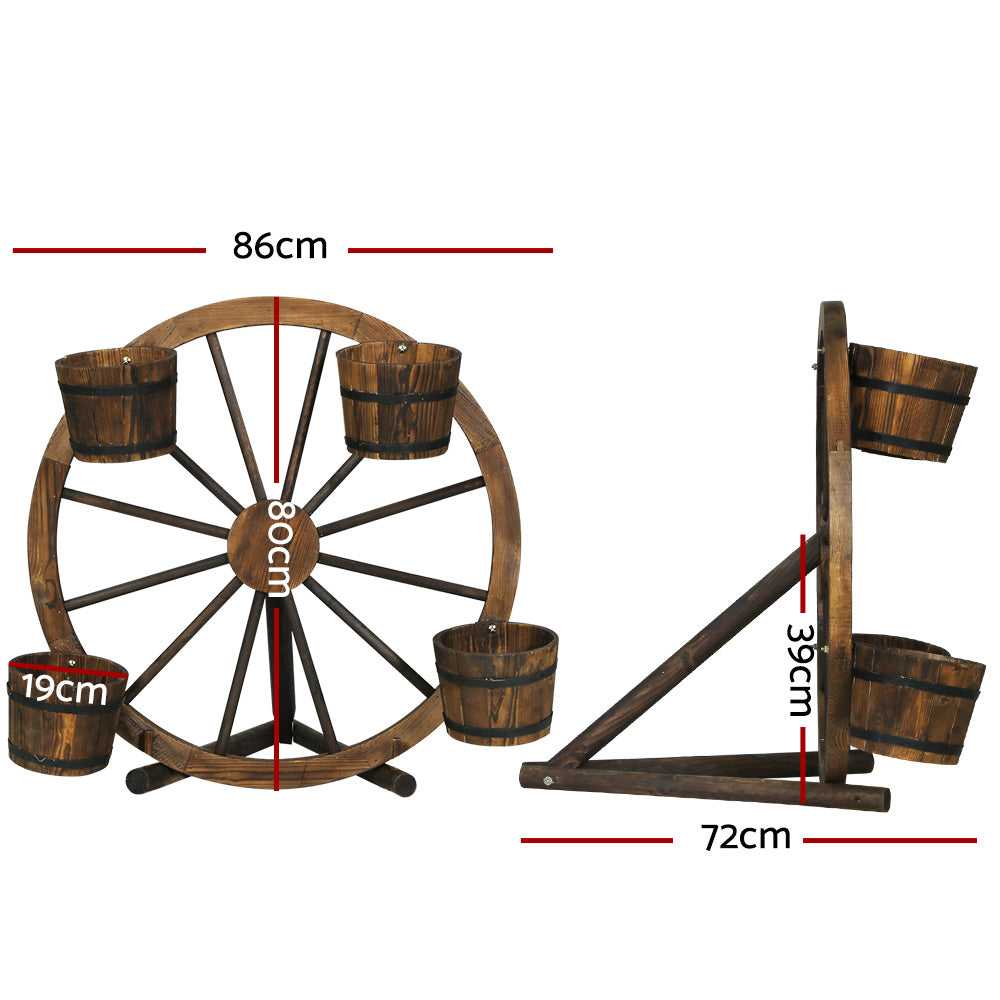 Marlook Garden Decor Plant Stand Outdoor Ornament Wooden Wagon Wheel 80cm