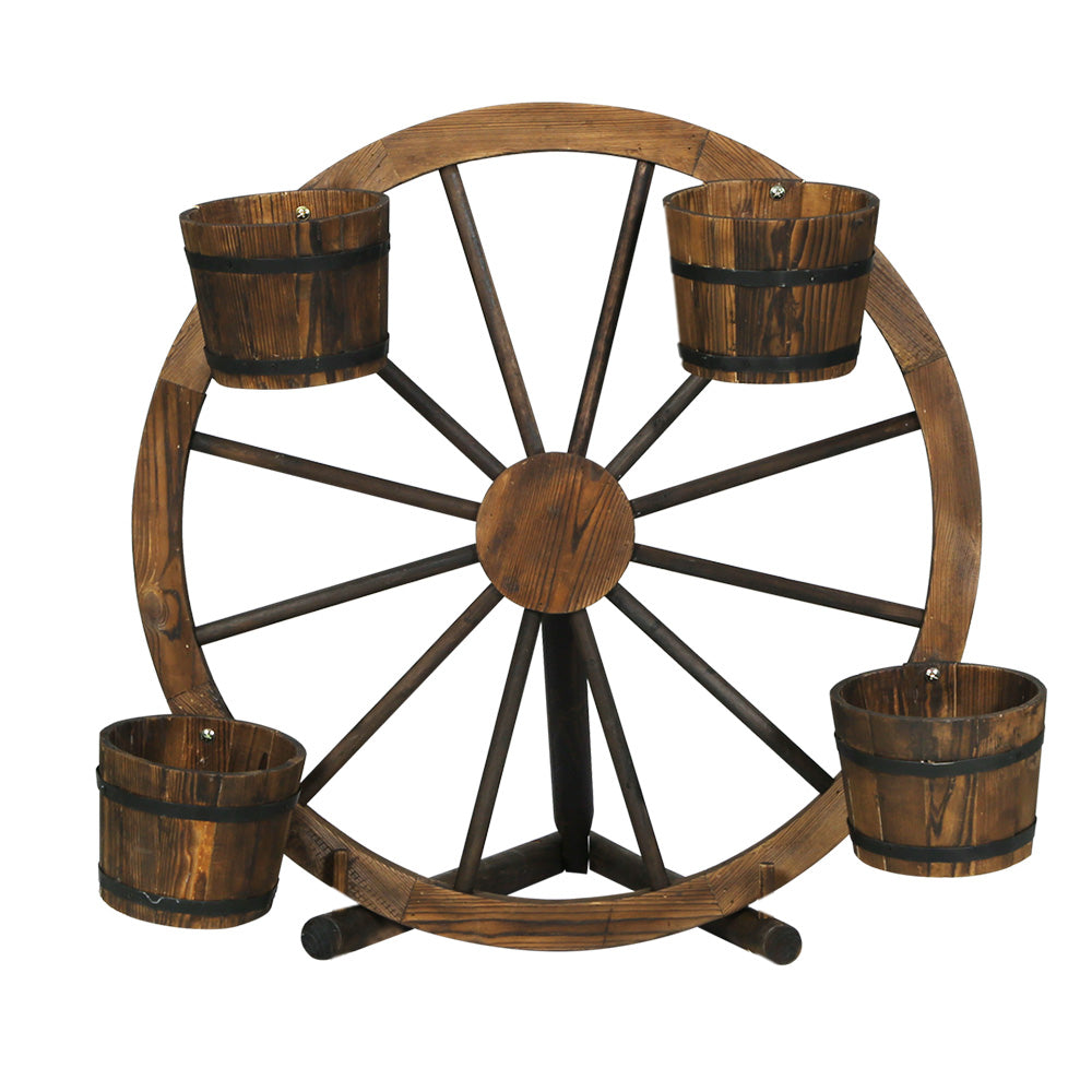 Marlook Garden Decor Plant Stand Outdoor Ornament Wooden Wagon Wheel 80cm