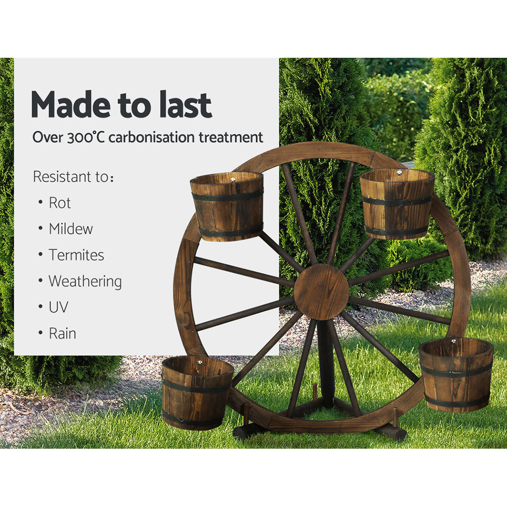 Marlook Garden Decor Plant Stand Outdoor Ornament Wooden Wagon Wheel 80cm