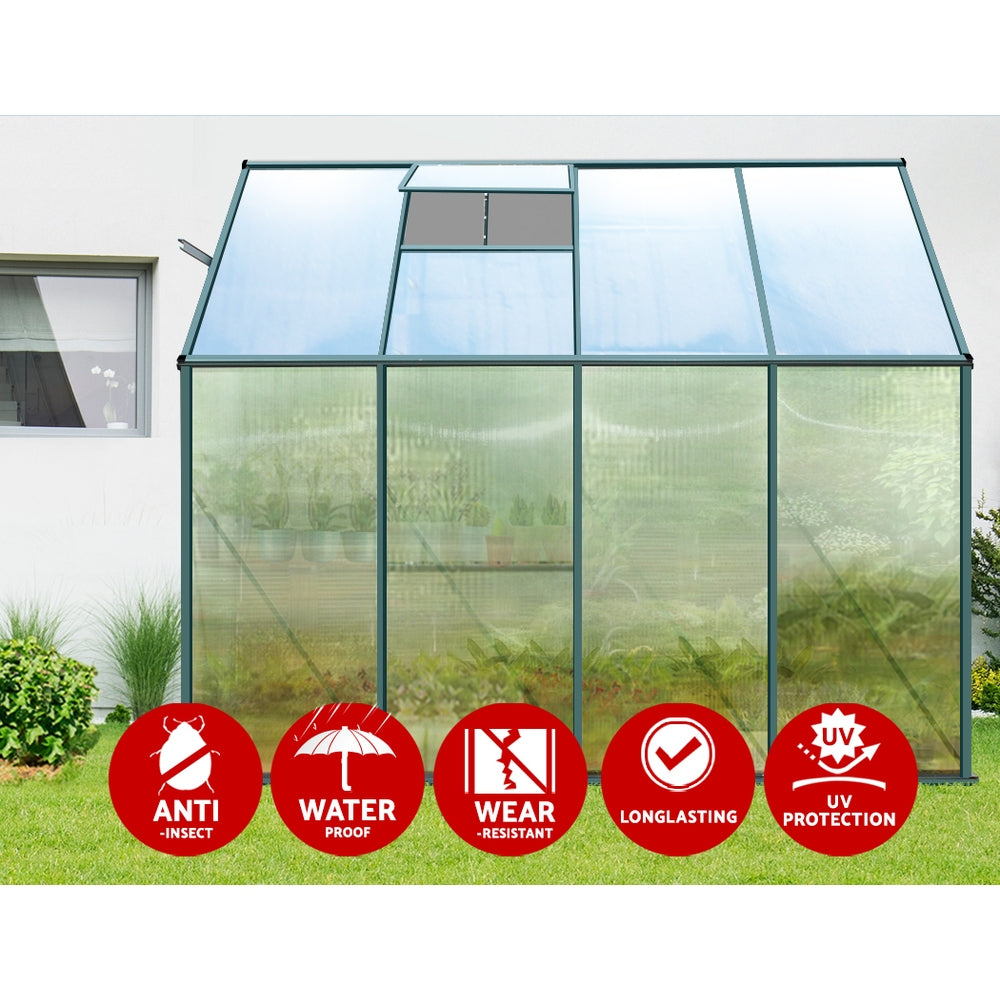 Marlook Greenhouse 2.52x1.27x2.13M Lean-to Aluminium Polycarbonate Green House Garden Shed
