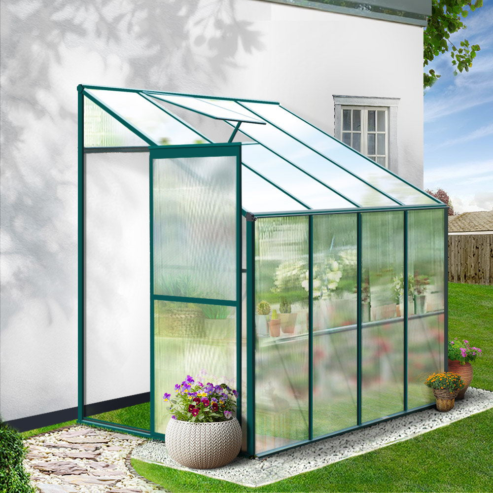 Marlook Greenhouse 2.52x1.27x2.13M Lean-to Aluminium Polycarbonate Green House Garden Shed