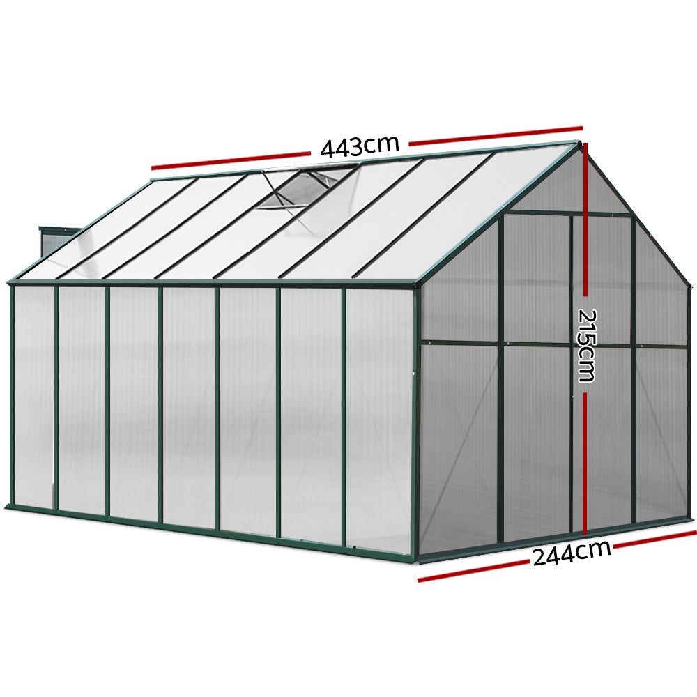Marlook Greenhouse 4.43x2.44x2.15M Aluminium Polycarbonate Green House Garden Shed