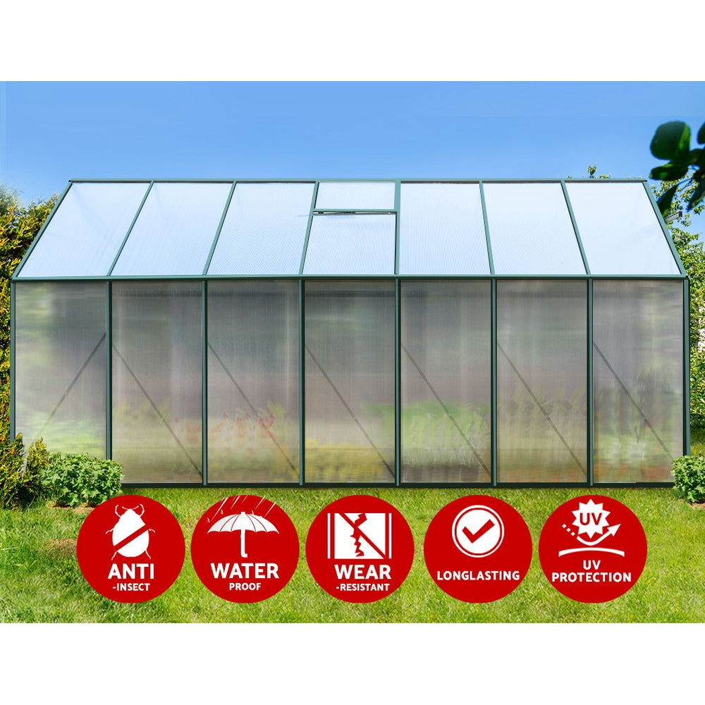Marlook Greenhouse 4.43x2.44x2.15M Aluminium Polycarbonate Green House Garden Shed
