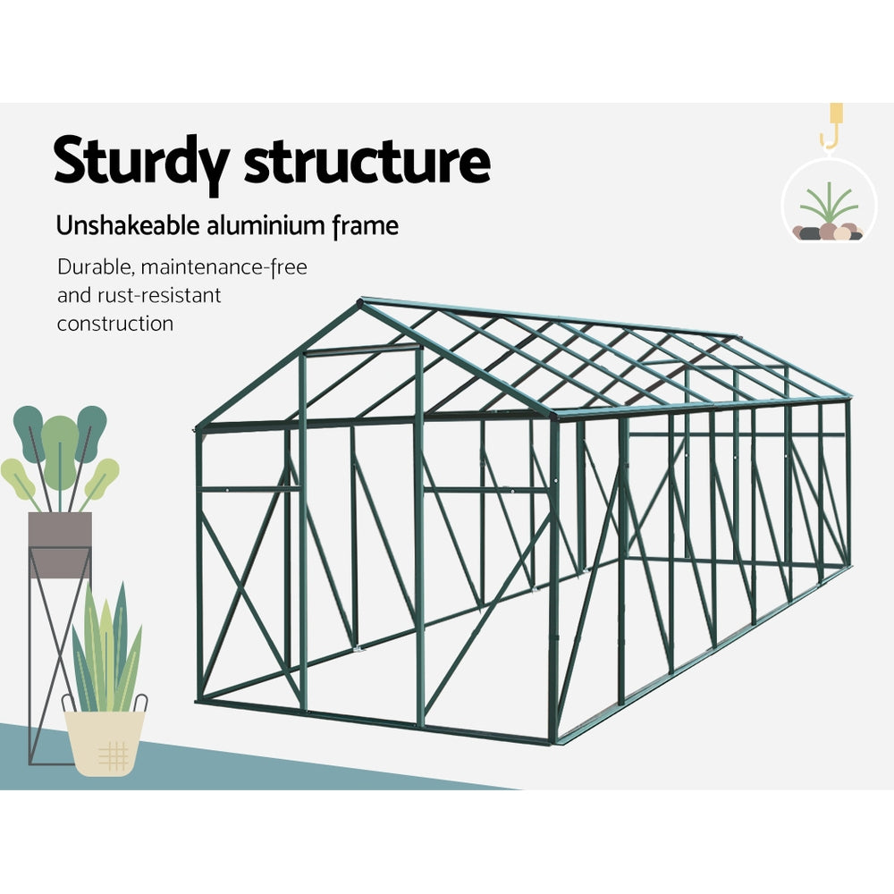 Marlook Greenhouse 4.43x2.44x2.15M Aluminium Polycarbonate Green House Garden Shed