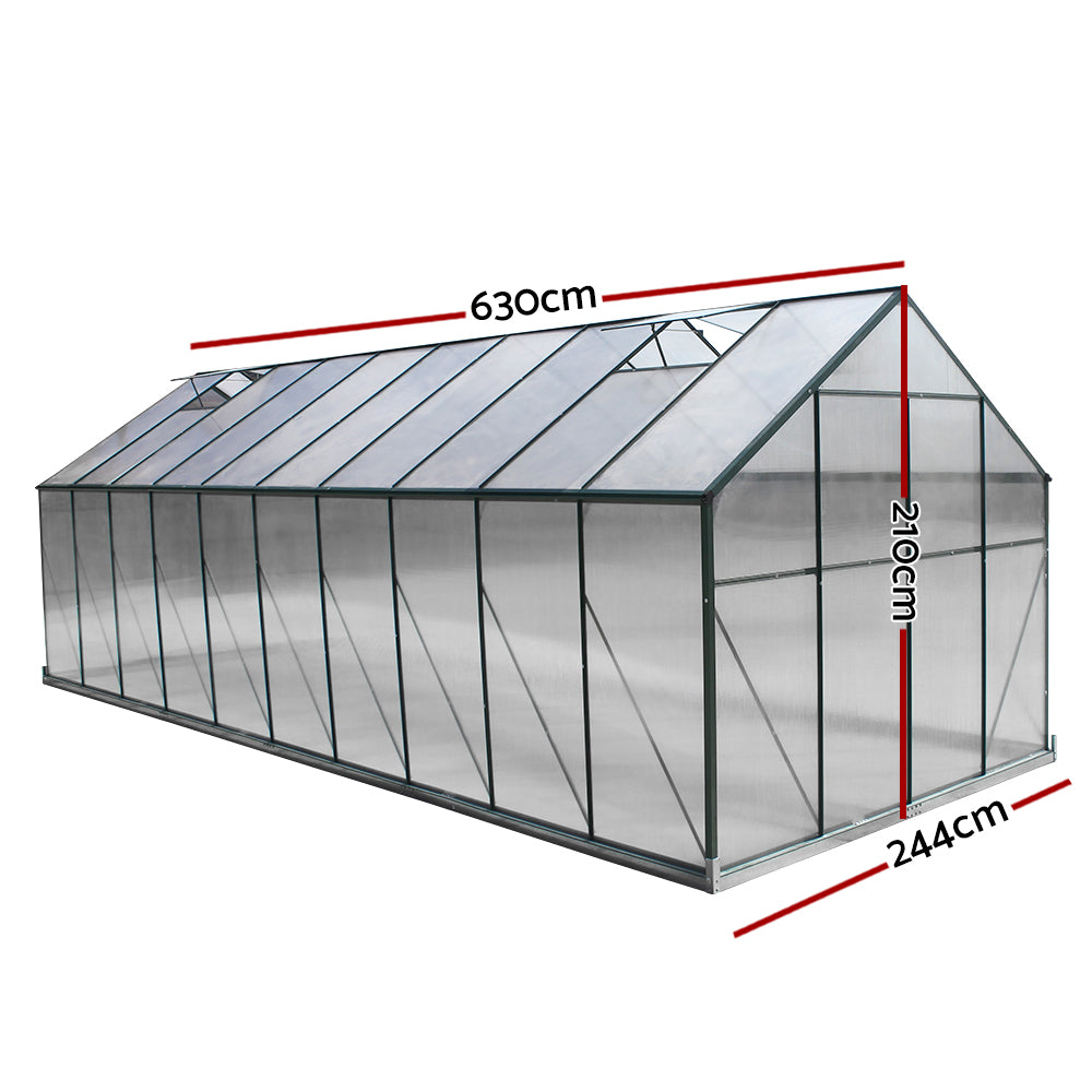 Marlook Greenhouse 6.3x2.44x2.1M Aluminium Polycarbonate Green House Garden Shed