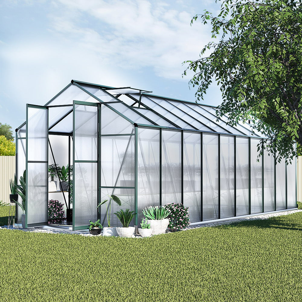 Marlook Greenhouse 6.3x2.44x2.1M Aluminium Polycarbonate Green House Garden Shed