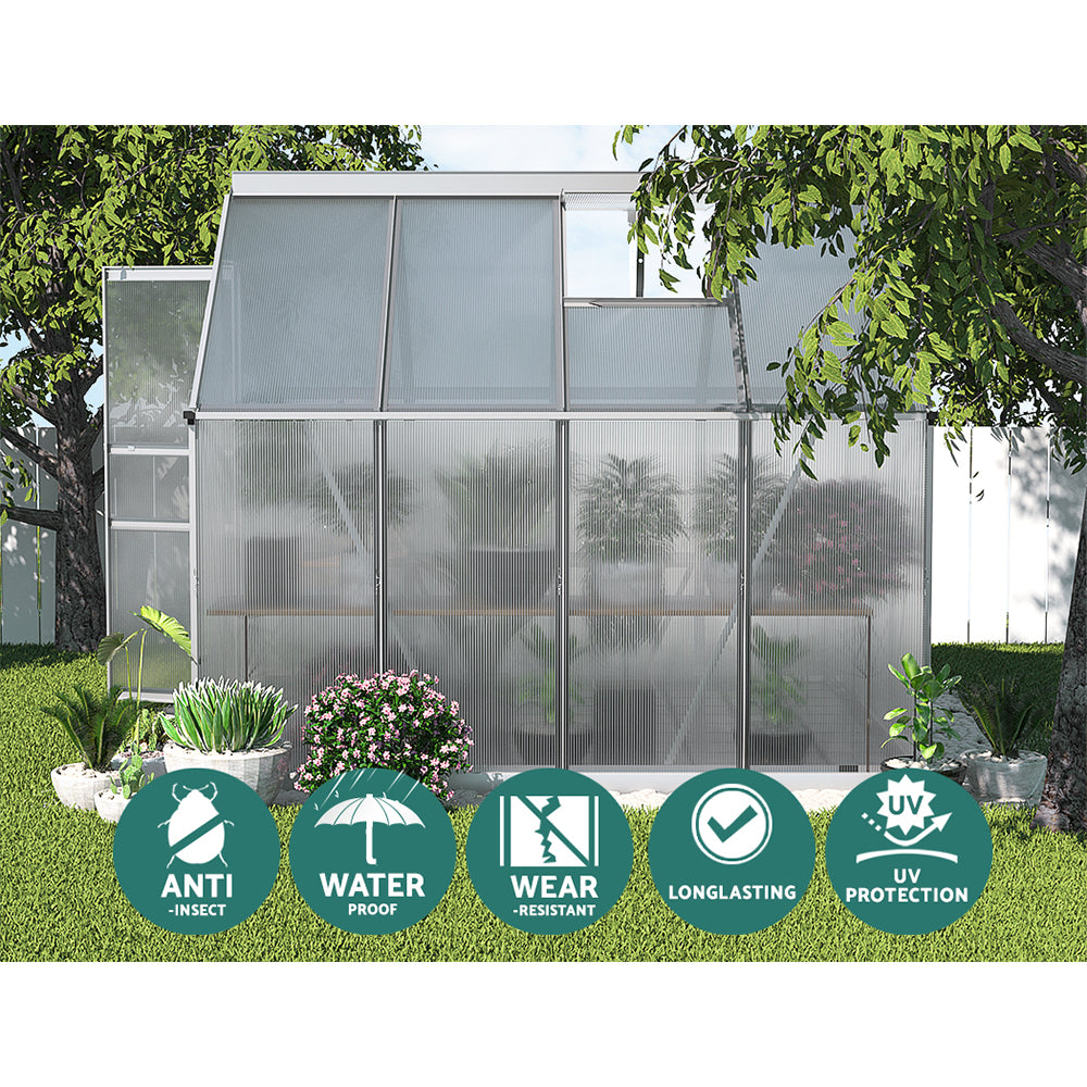 Marlook Greenhouse Aluminium Green House Polycarbonate Garden Shed 2.4x1.9M