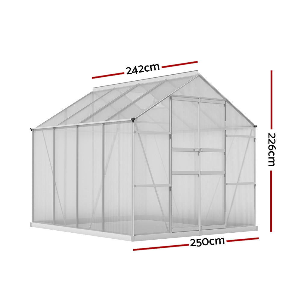 Marlook Aluminium Greenhouse Green House Polycarbonate Garden Shed 2.4x2.5M