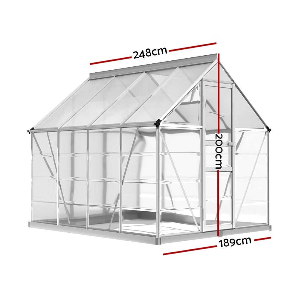 Marlook Greenhouse 2.48x1.89x2M Aluminium Polycarbonate Green House Garden Shed