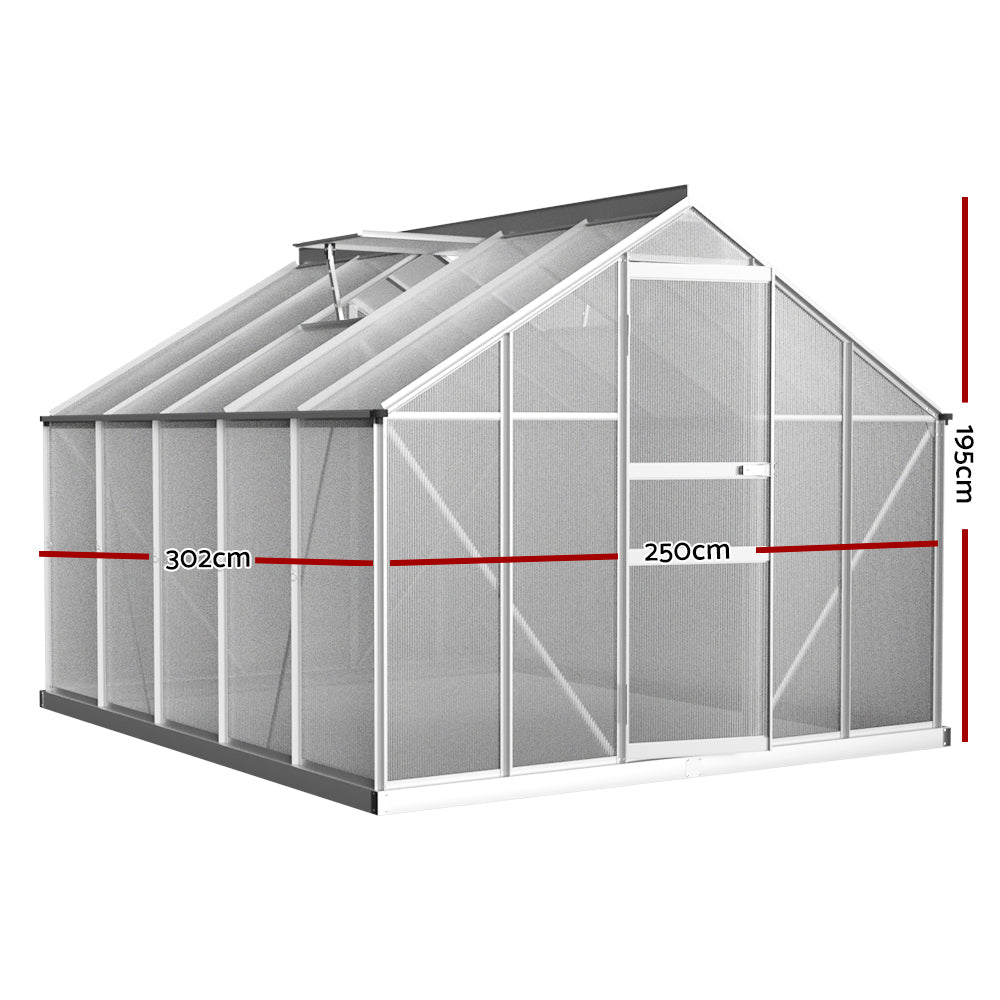 Marlook Greenhouse 3x2.5x1.95M Aluminium Polycarbonate Green House Garden Shed