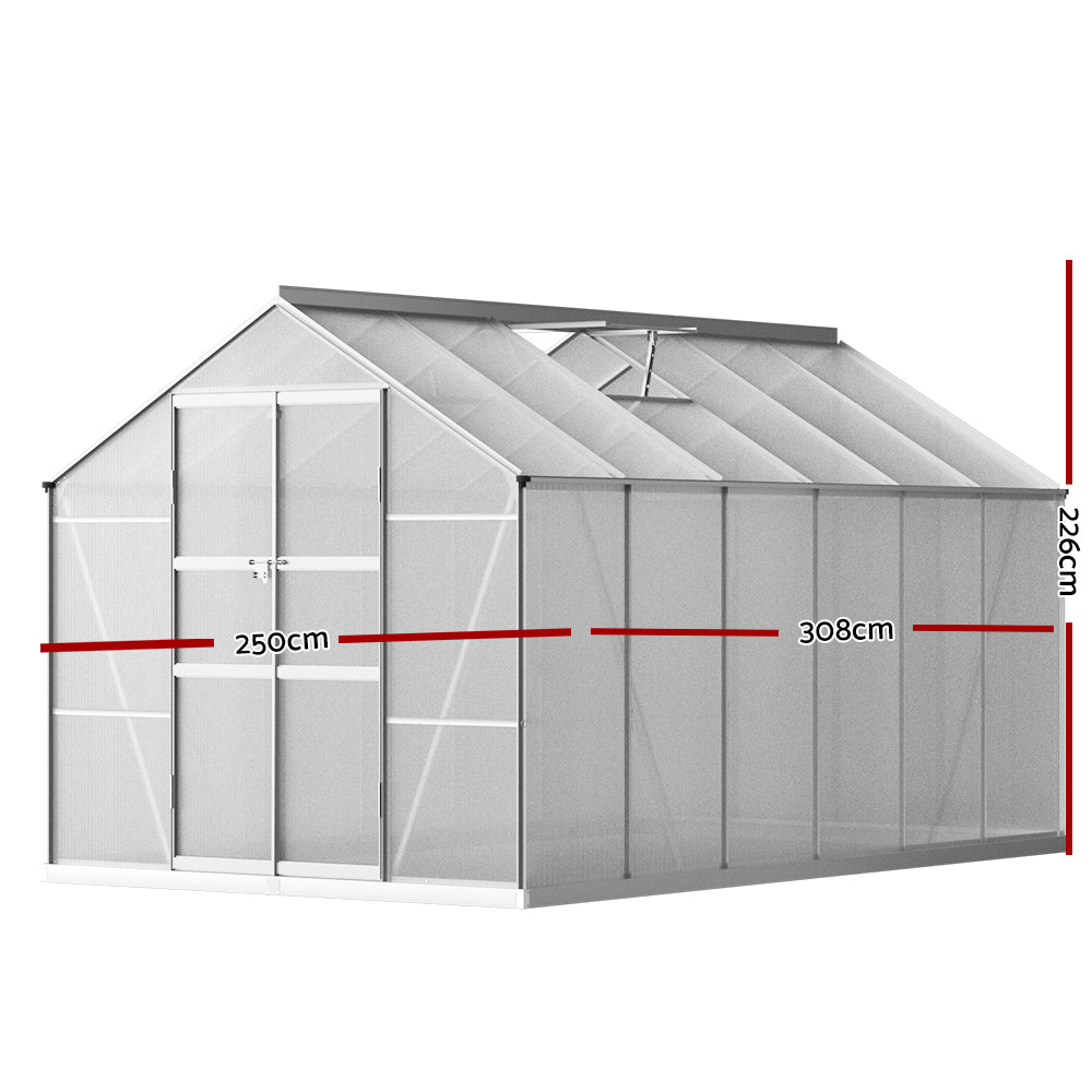Marlook Greenhouse 3x2.5x2.26M Double Doors Aluminium Green House Garden Shed