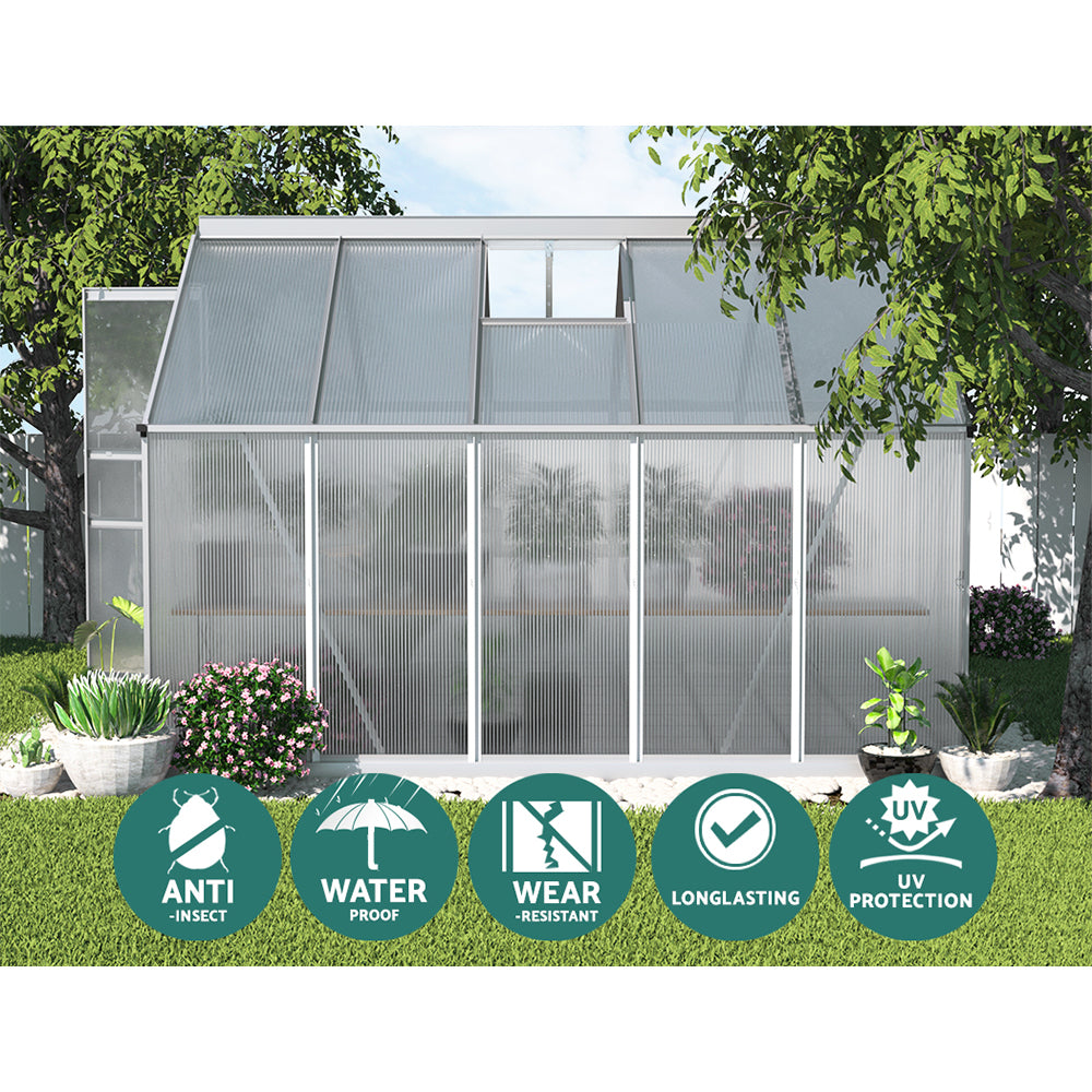 Marlook Greenhouse 3x2.5x2.26M Double Doors Aluminium Green House Garden Shed