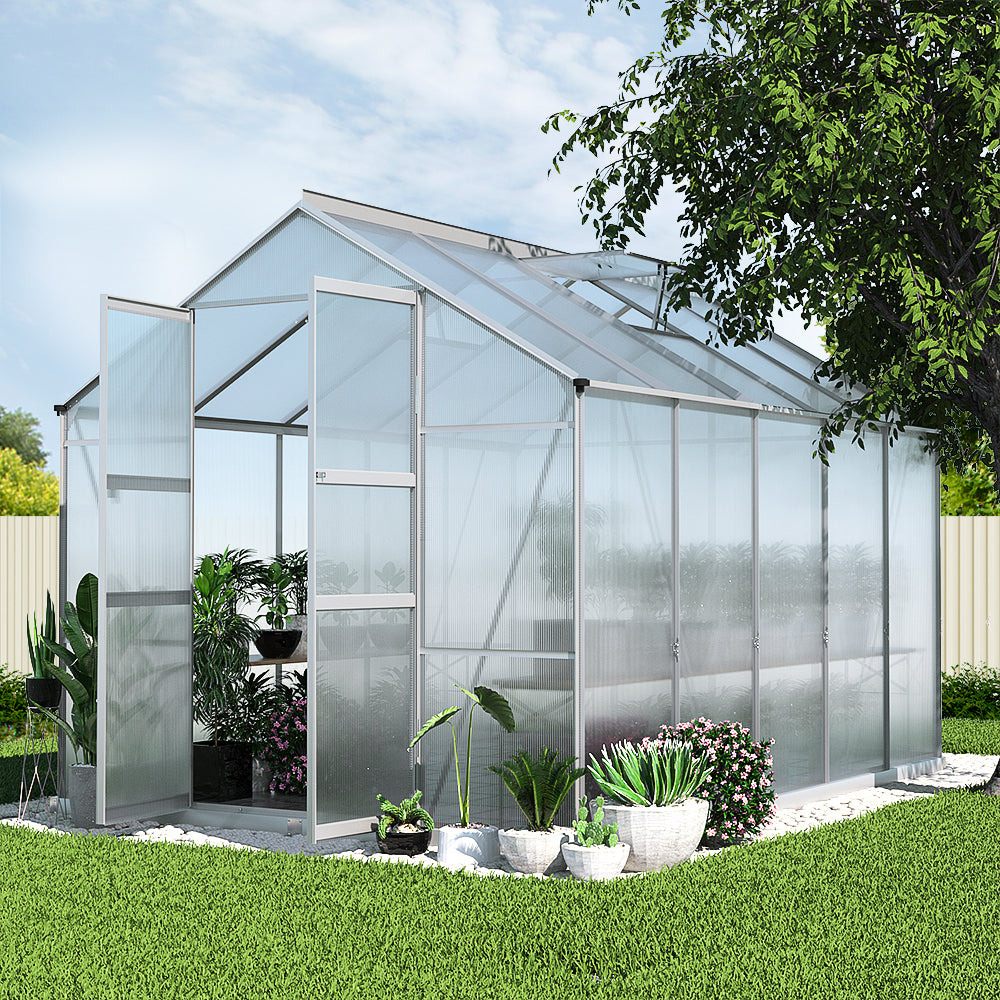 Marlook Greenhouse 3x2.5x2.26M Double Doors Aluminium Green House Garden Shed