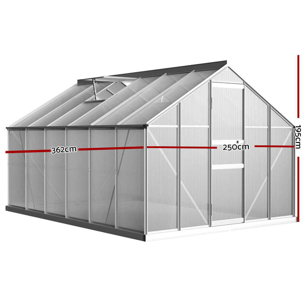 Marlook Greenhouse 3.6x2.5x1.95M Aluminium Polycarbonate Green House Garden Shed