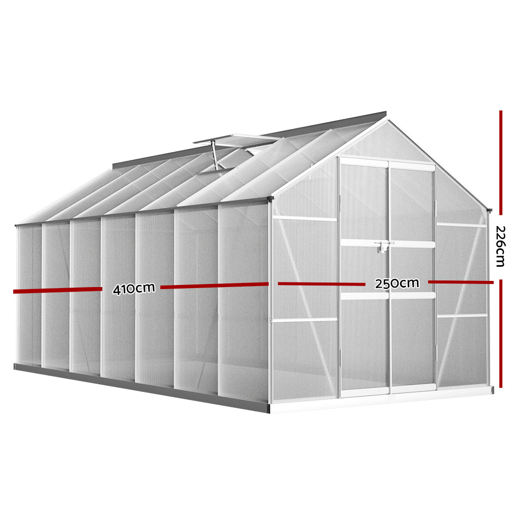 Marlook Greenhouse 4.1x2.5x2.26M Double Doors Aluminium Green House Garden Shed