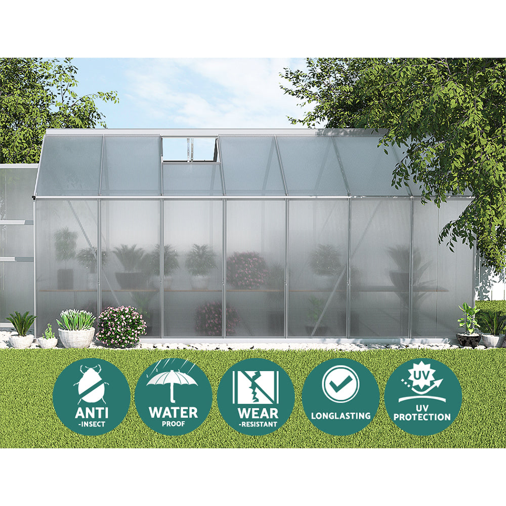 Marlook Greenhouse 4.1x2.5x2.26M Double Doors Aluminium Green House Garden Shed