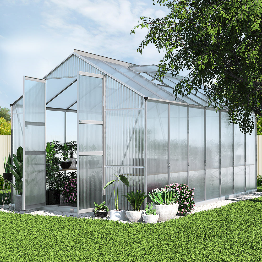 Marlook Greenhouse 4.1x2.5x2.26M Double Doors Aluminium Green House Garden Shed