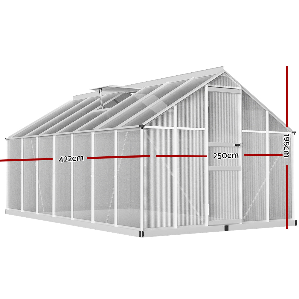 Marlook Greenhouse 4.2x2.5x1.95M Aluminium Polycarbonate Green House Garden Shed