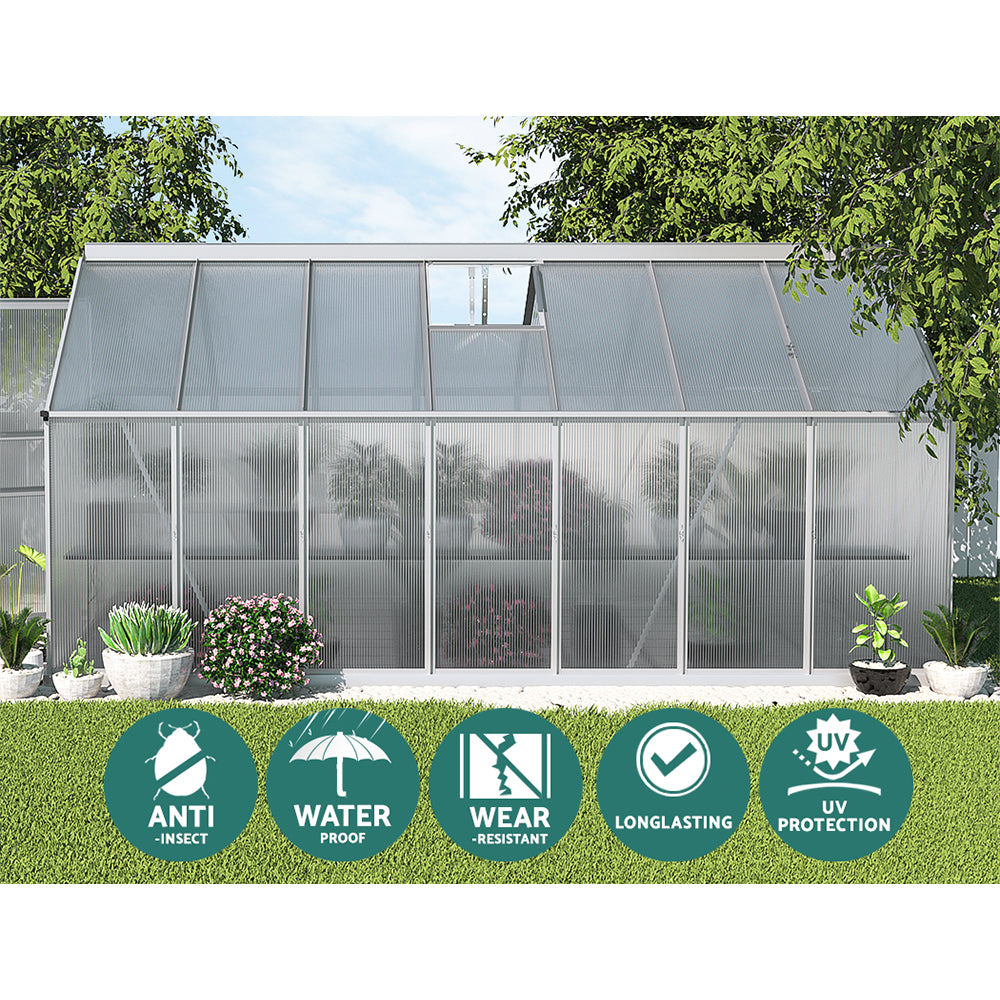 Marlook Greenhouse 4.2x2.5x1.95M Aluminium Polycarbonate Green House Garden Shed