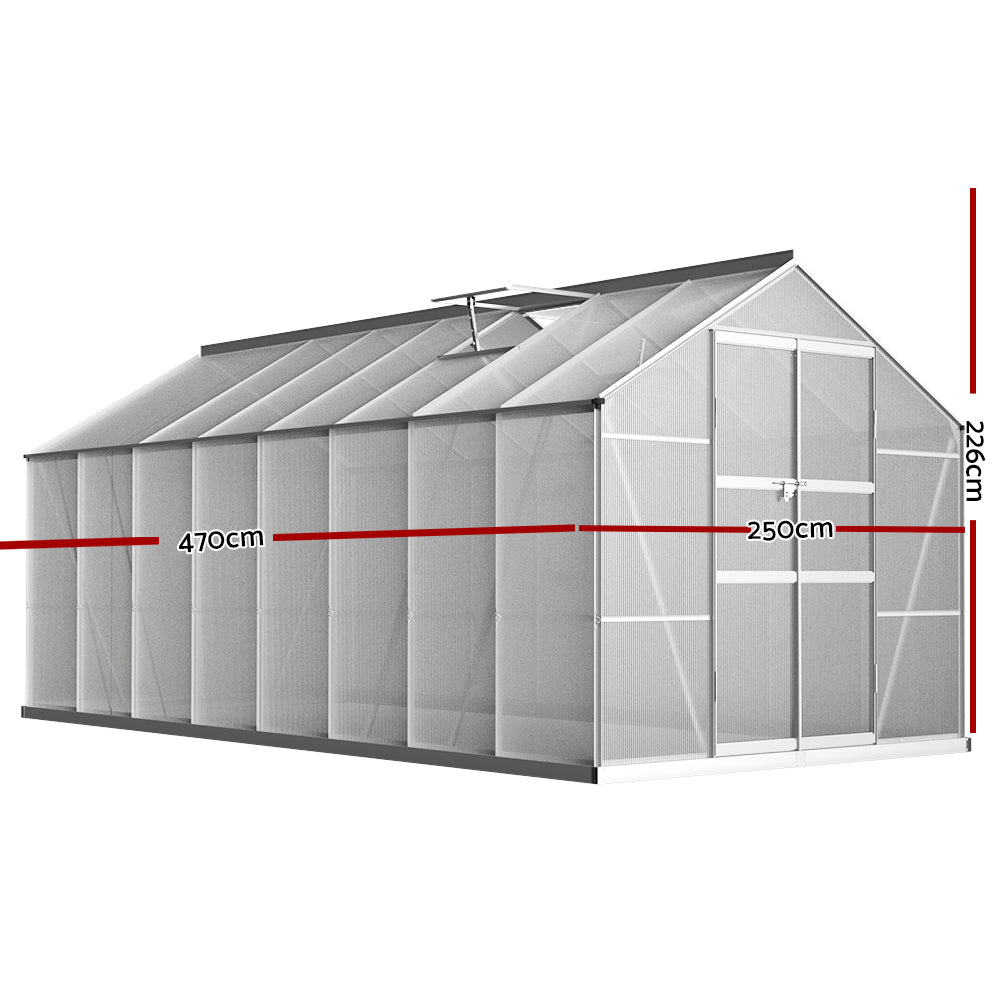 Marlook Greenhouse 4.7x2.5x2.26M Double Doors Aluminium Green House Garden Shed