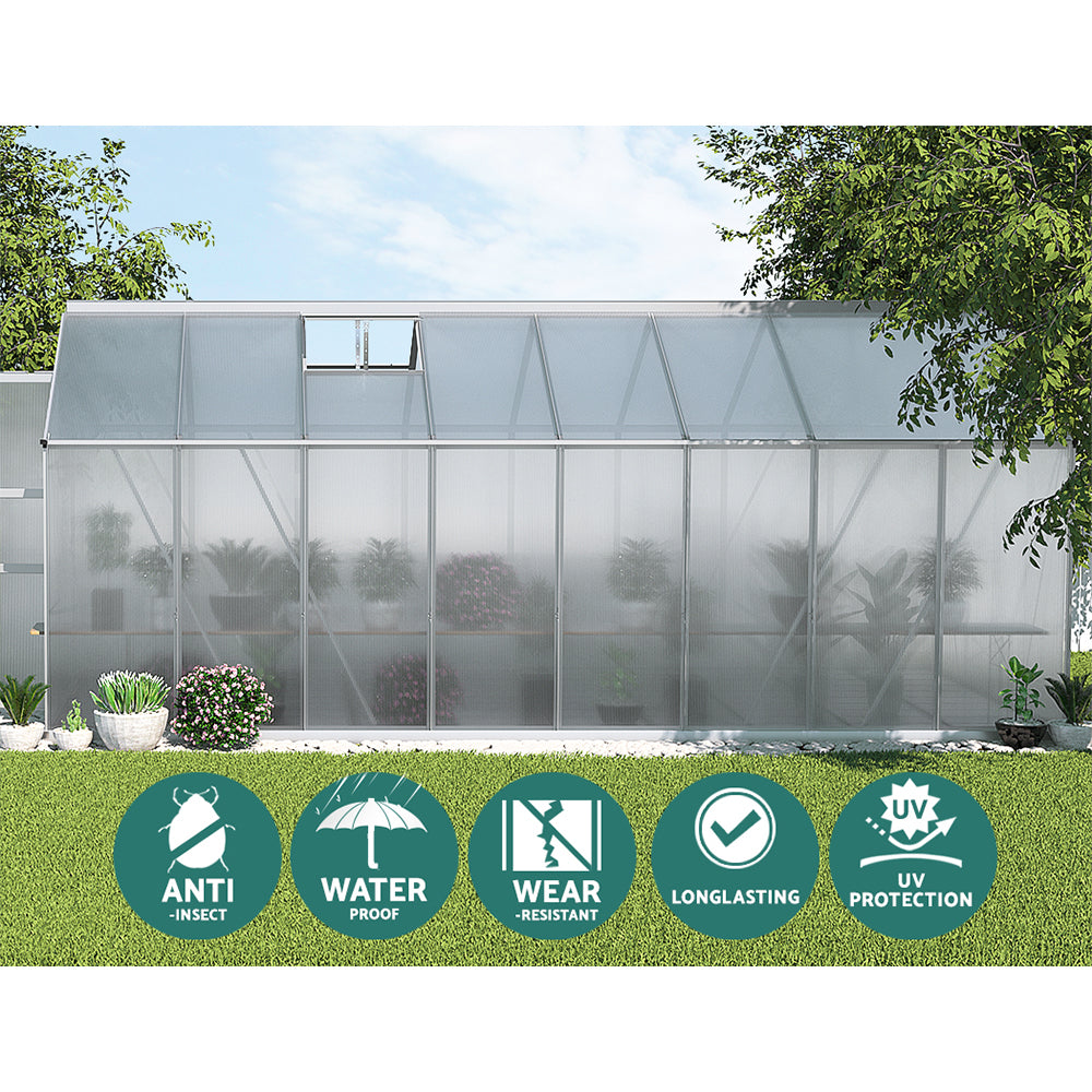 Marlook Greenhouse 4.7x2.5x2.26M Double Doors Aluminium Green House Garden Shed