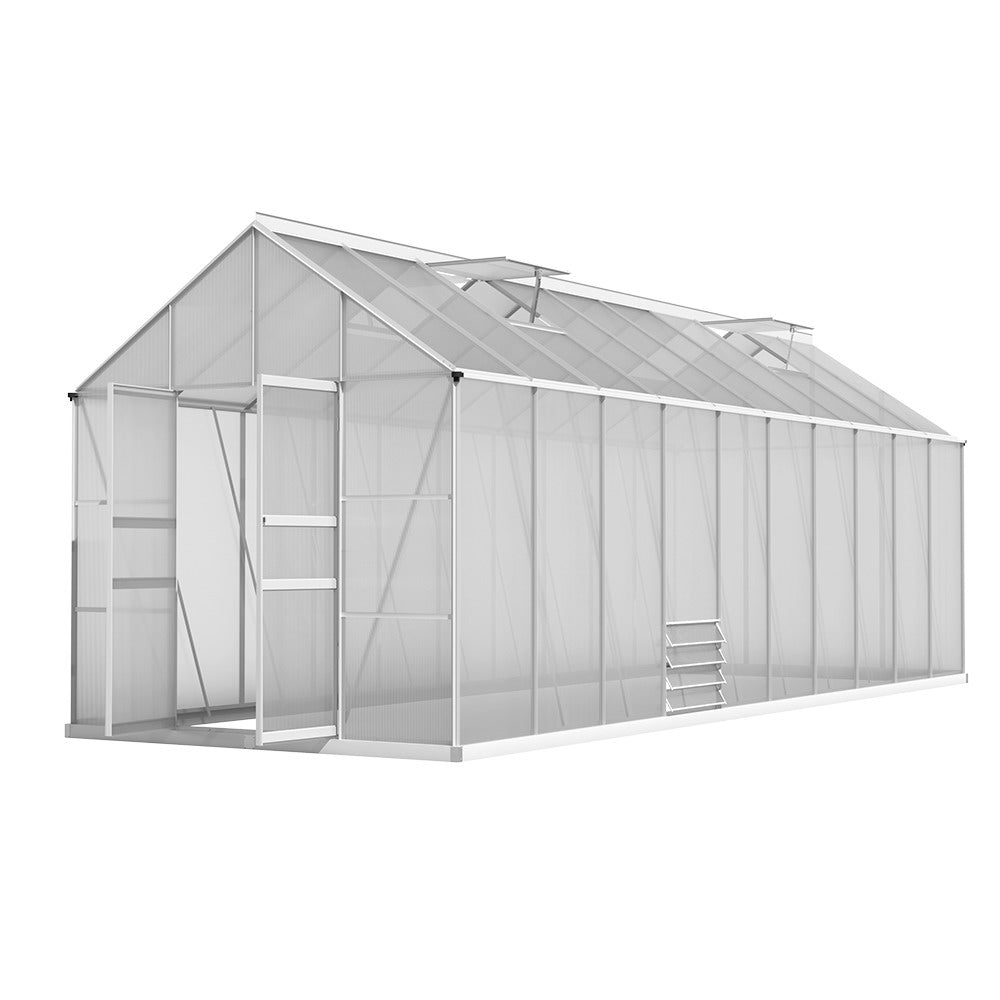 Marlook Greenhouse Aluminium Large Green House Garden Shed 6X2.4M