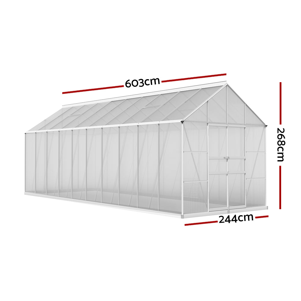 Marlook Greenhouse Aluminium Large Green House Garden Shed 6X2.4M