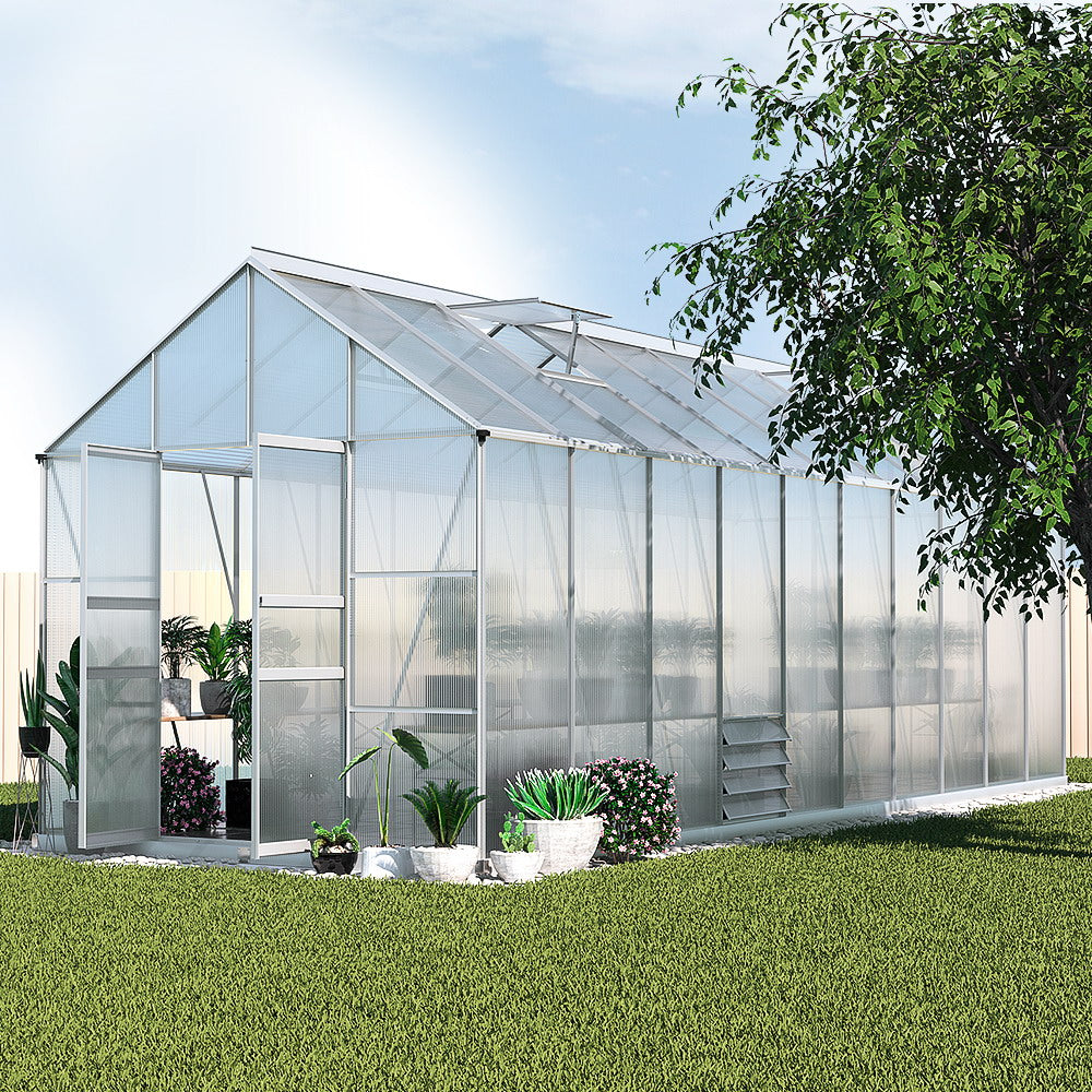 Marlook Greenhouse Aluminium Large Green House Garden Shed 6X2.4M