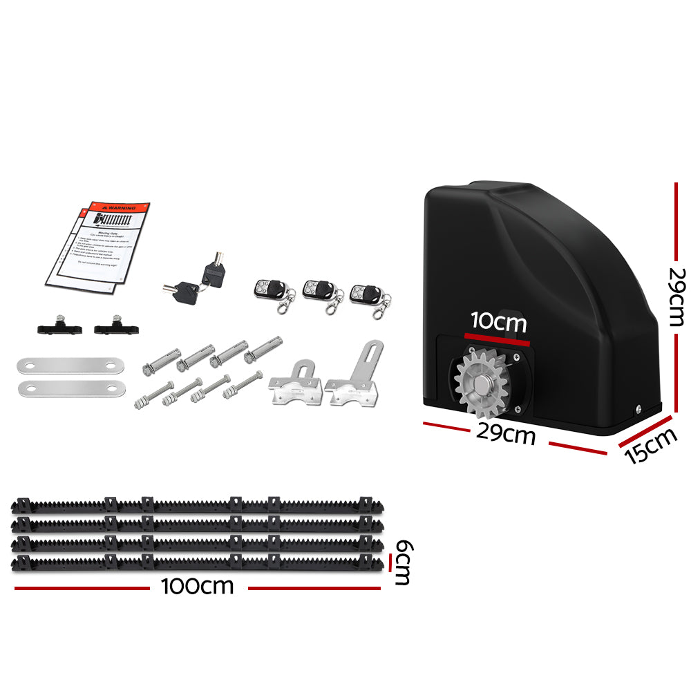 Marlook Automatic Sliding Gate Opener Kit Electric 4M 600KG 3 Control Remotes