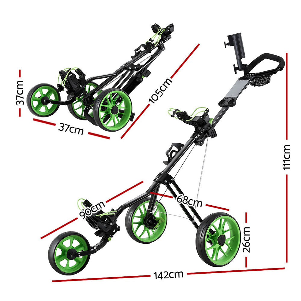 Marlook Golf Buggy Quick Folding Trolley Golf Cart 3 Wheels Height Adjustable