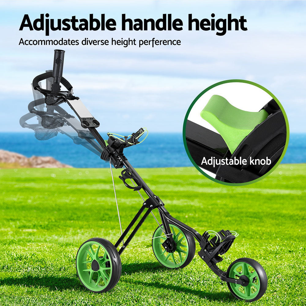 Marlook Golf Buggy Quick Folding Trolley Golf Cart 3 Wheels Height Adjustable