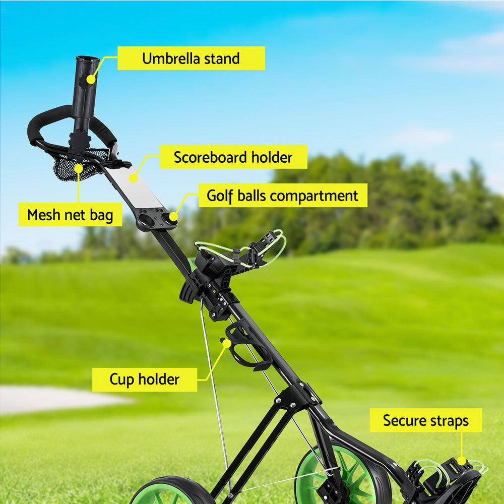 Marlook Golf Buggy Quick Folding Trolley Golf Cart 3 Wheels Height Adjustable