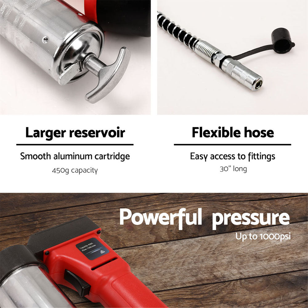 Marlook Grease Gun Cordless 20v 450g 9000PSI 76cm Hose Electric Battery Cartridge