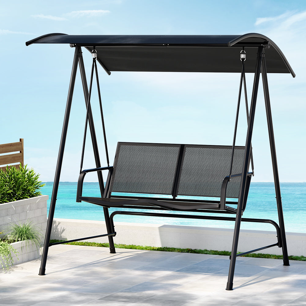 Marlook Outdoor Swing Chair Garden Bench Furniture Canopy 2 Seater Black
