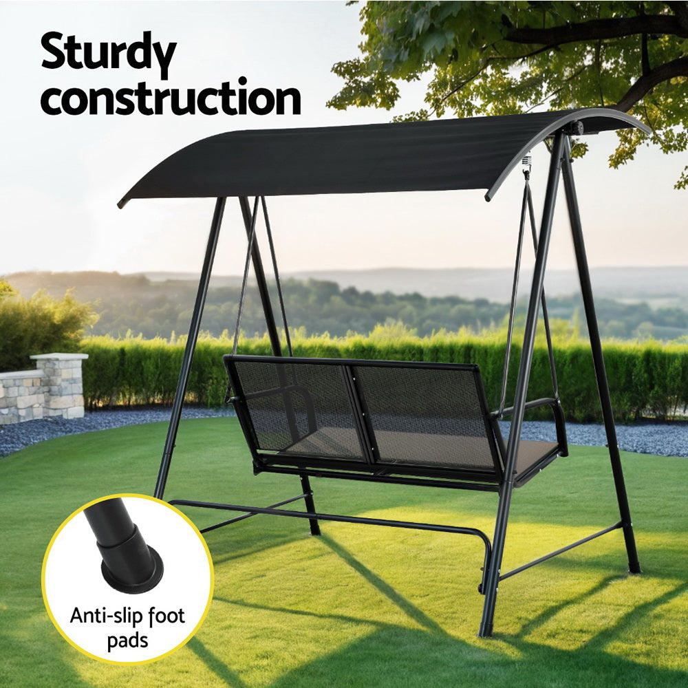 Marlook Outdoor Swing Chair Garden Bench Furniture Canopy 2 Seater Black