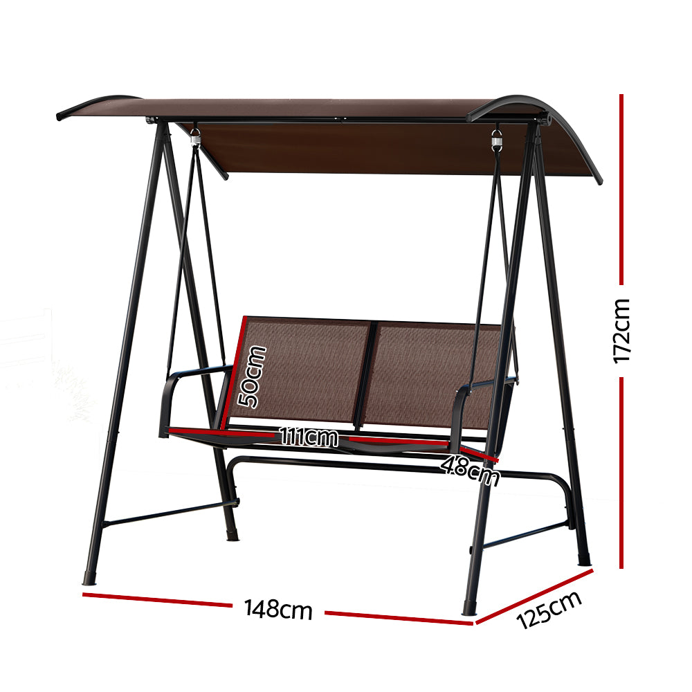 Marlook Outdoor Swing Chair Garden Bench Furniture Canopy 2 Seater Brown