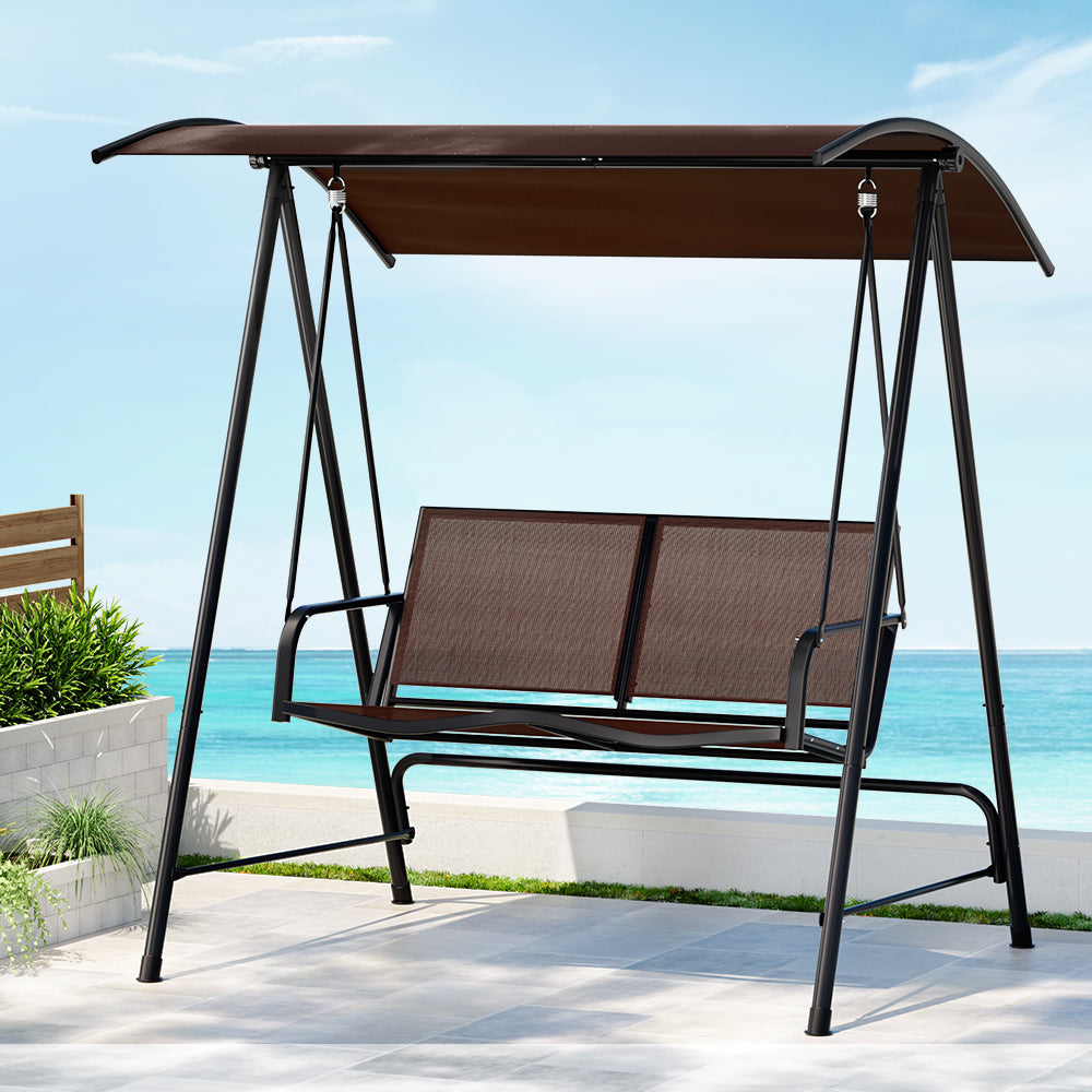 Marlook Outdoor Swing Chair Garden Bench Furniture Canopy 2 Seater Brown