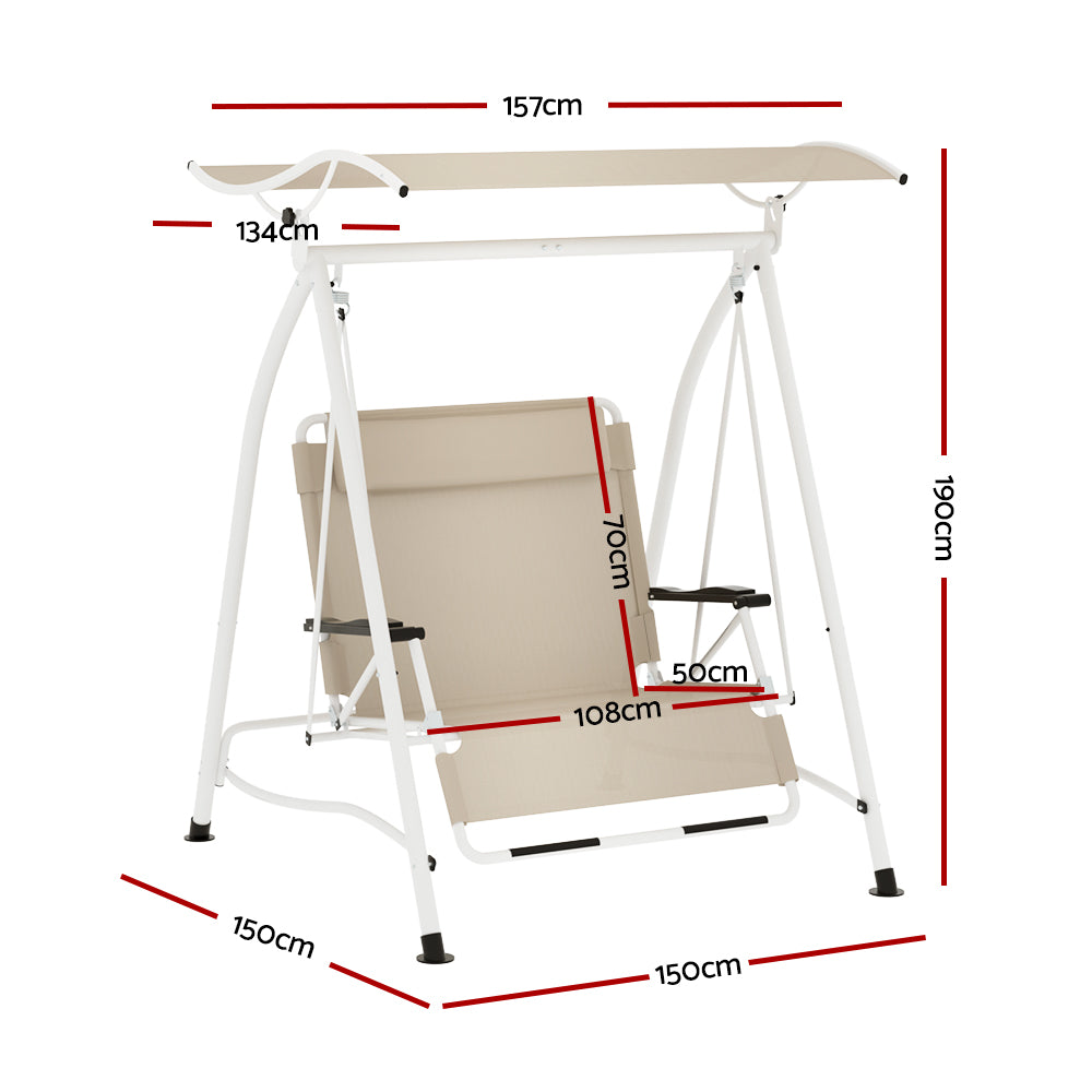 Marlook Outdoor Swing Chair Garden Lounger 2 Seater Canopy Patio Furniture Beige