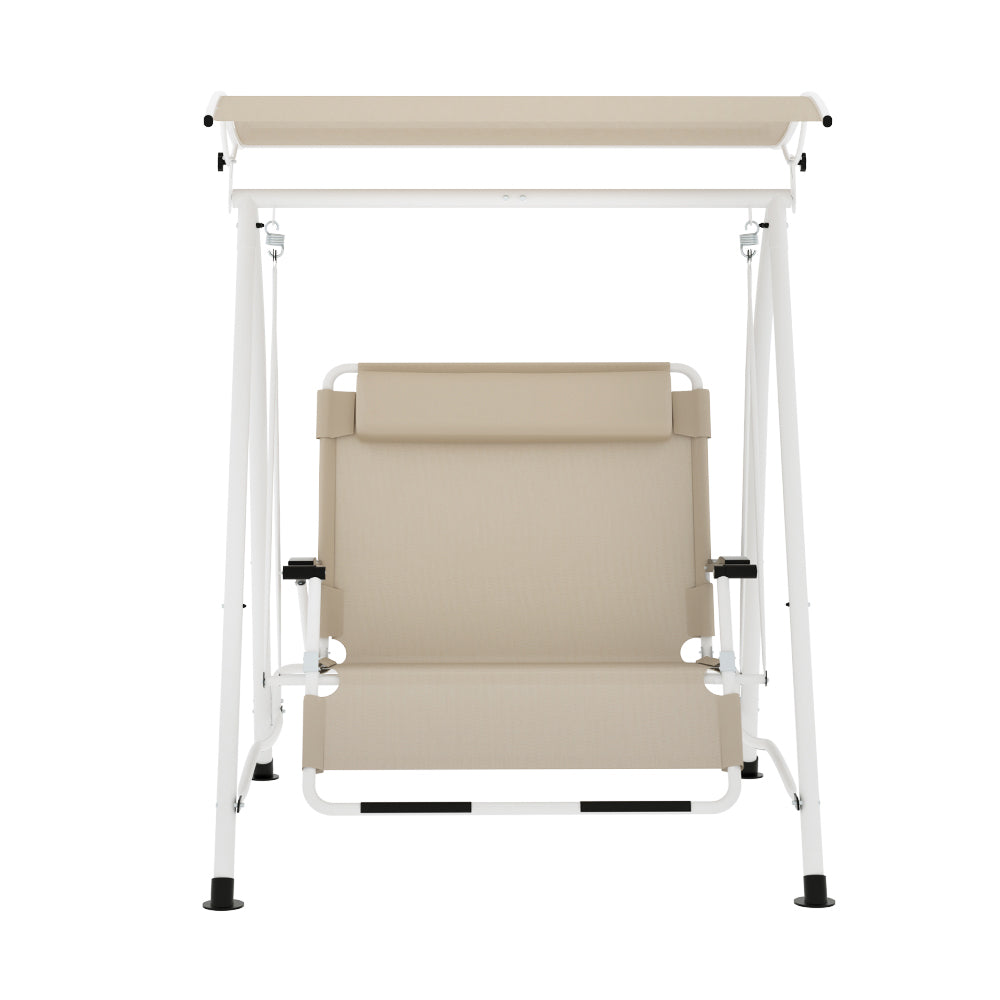 Marlook Outdoor Swing Chair Garden Lounger 2 Seater Canopy Patio Furniture Beige