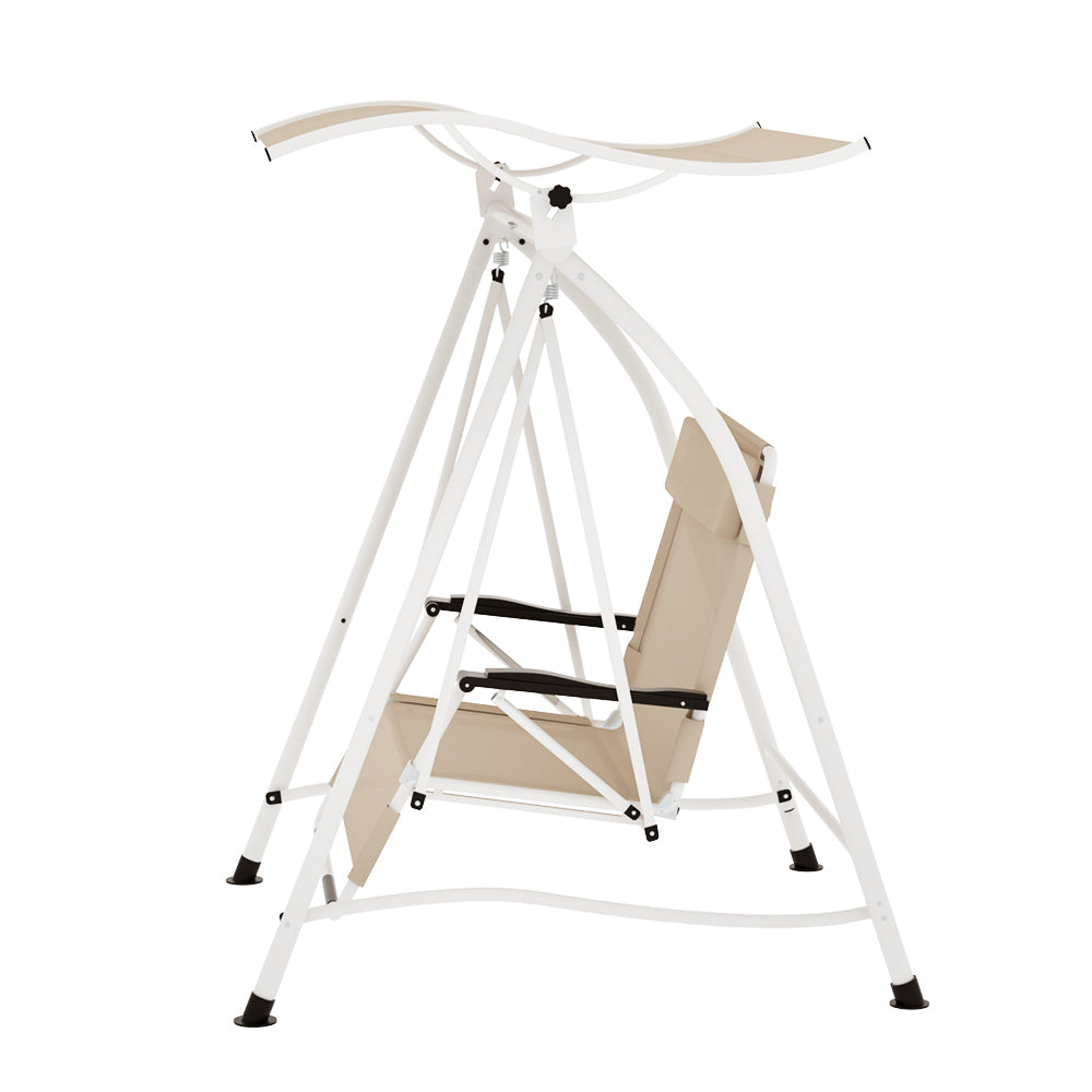 Marlook Outdoor Swing Chair Garden Lounger 2 Seater Canopy Patio Furniture Beige