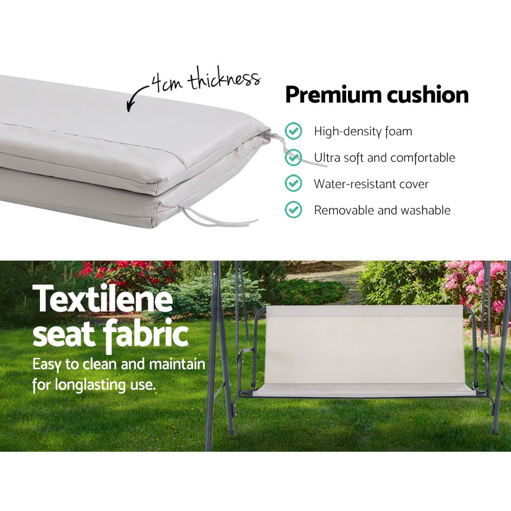 Marlook Outdoor Swing Chair Garden Bench Furniture Canopy 3 Seater Beige